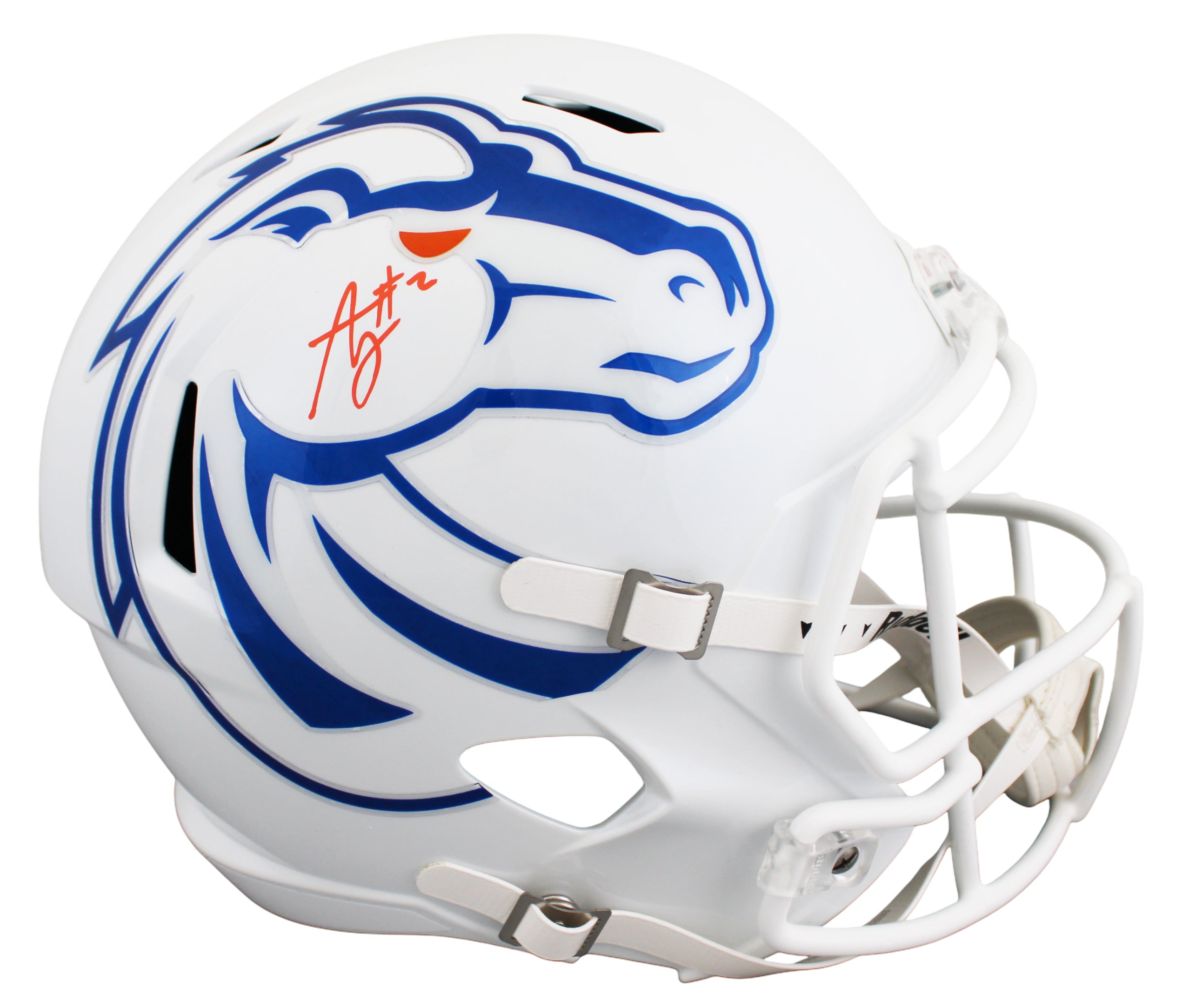 Boise State Ashton Jeanty Signed White Full Size Speed Rep Helmet W/ Case BAS W