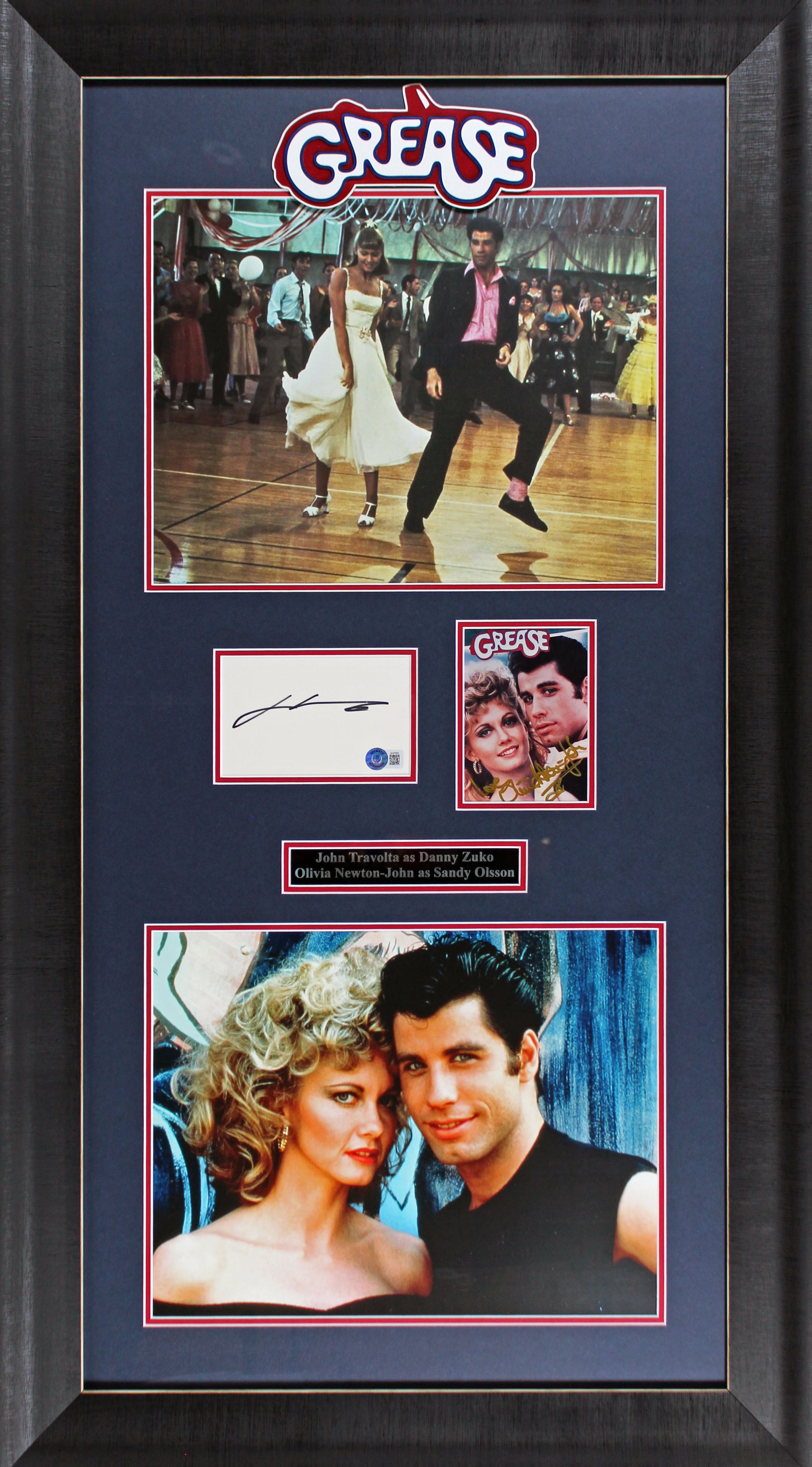 John Travolta & Olivia Newton John Grease Authentic Signed Framed Display BAS 2