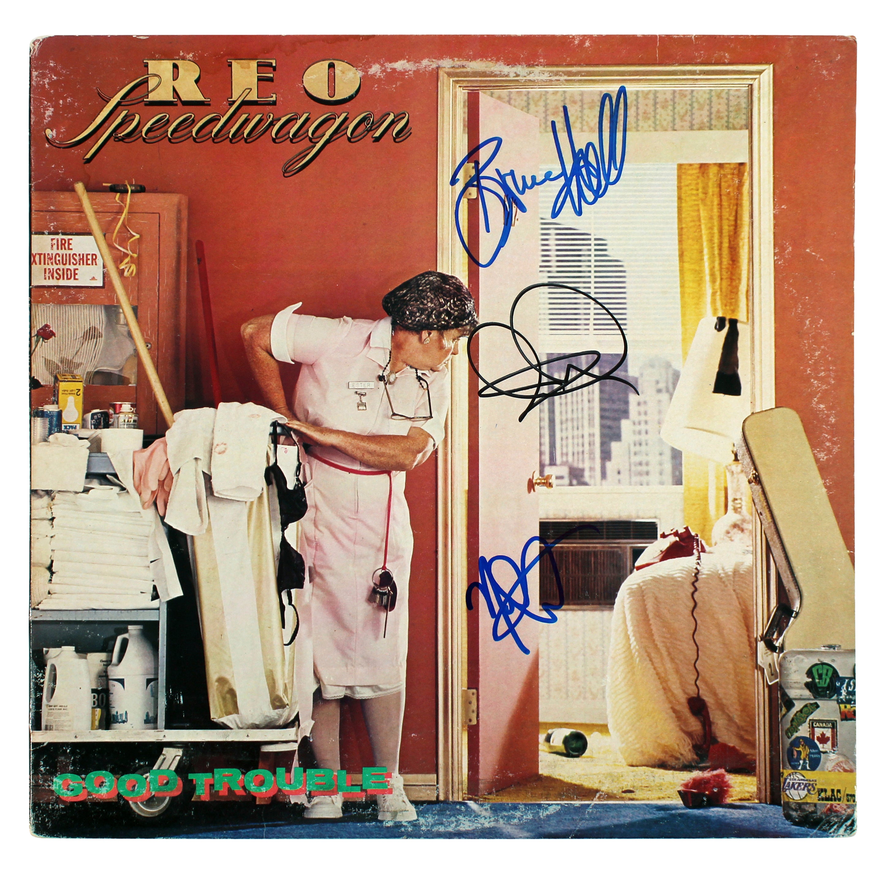 REO Speedwagon (3) Hall, Cronin & Doughty Signed Album Cover BAS #AB77822