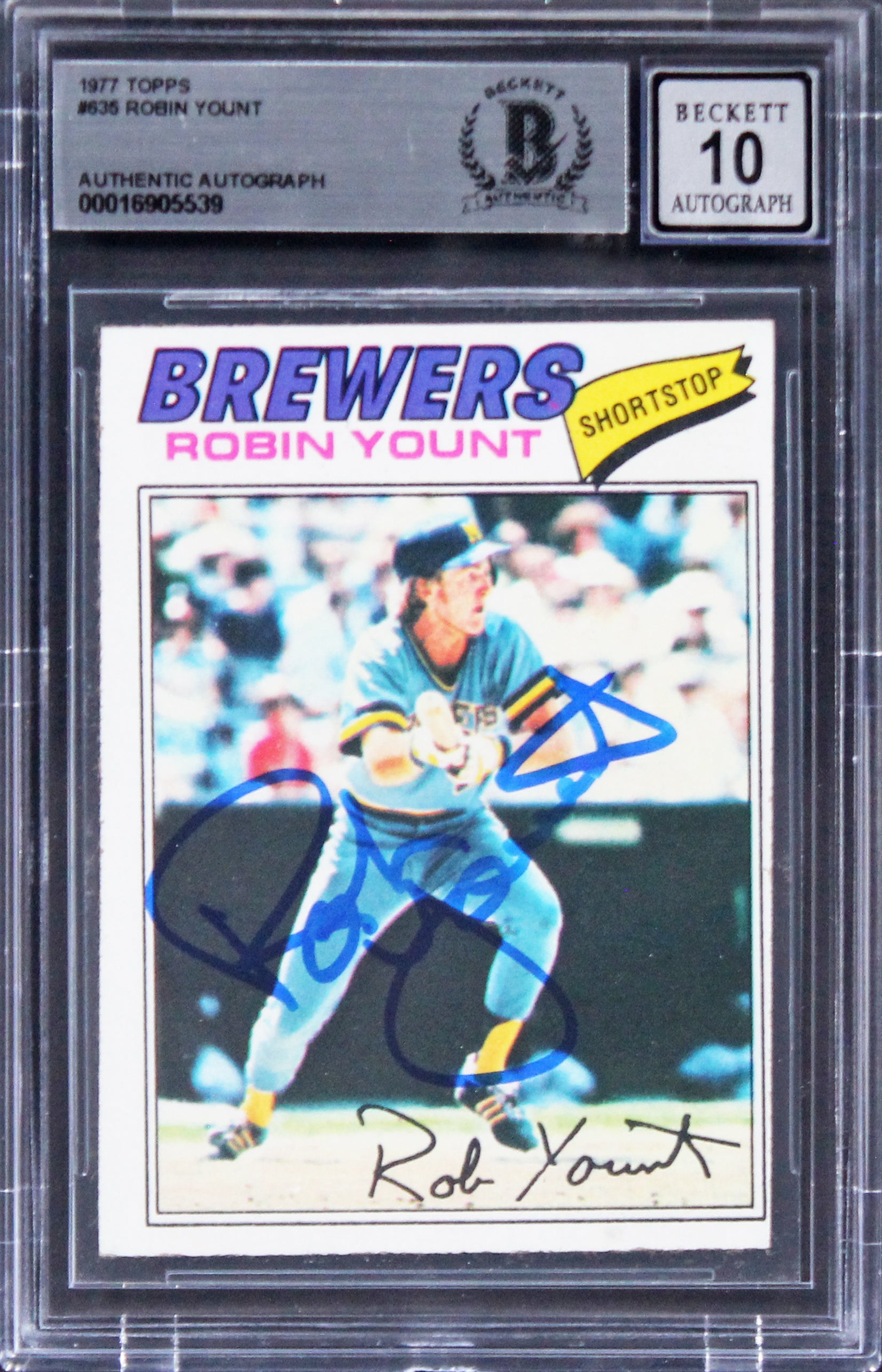 Brewers Robin Yount Authentic Signed 1977 Topps #635 Card Auto 10! BAS Slabbed