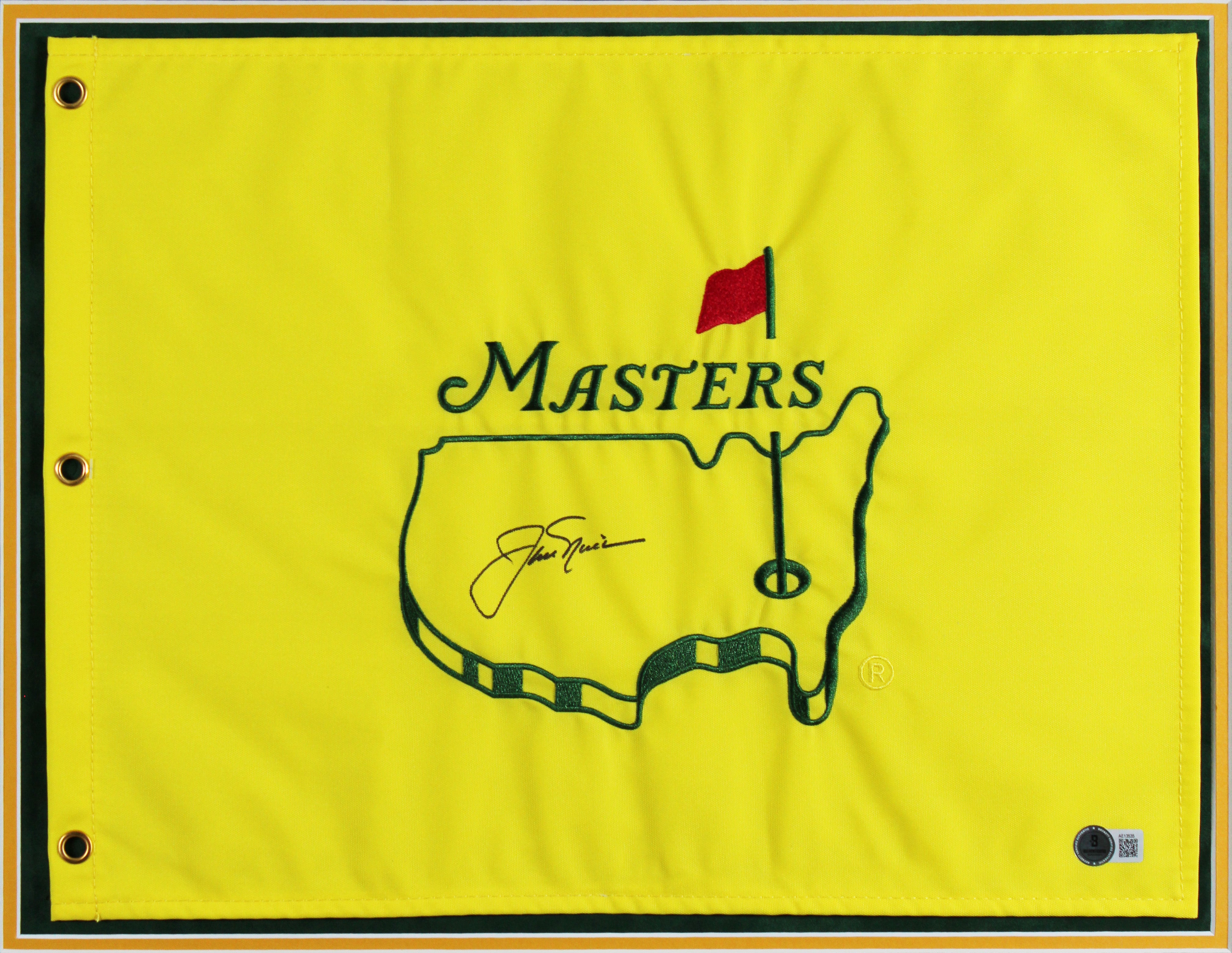 Jack Nicklaus Authentic Signed & Framed Yellow Masters Pin Flag BAS COA