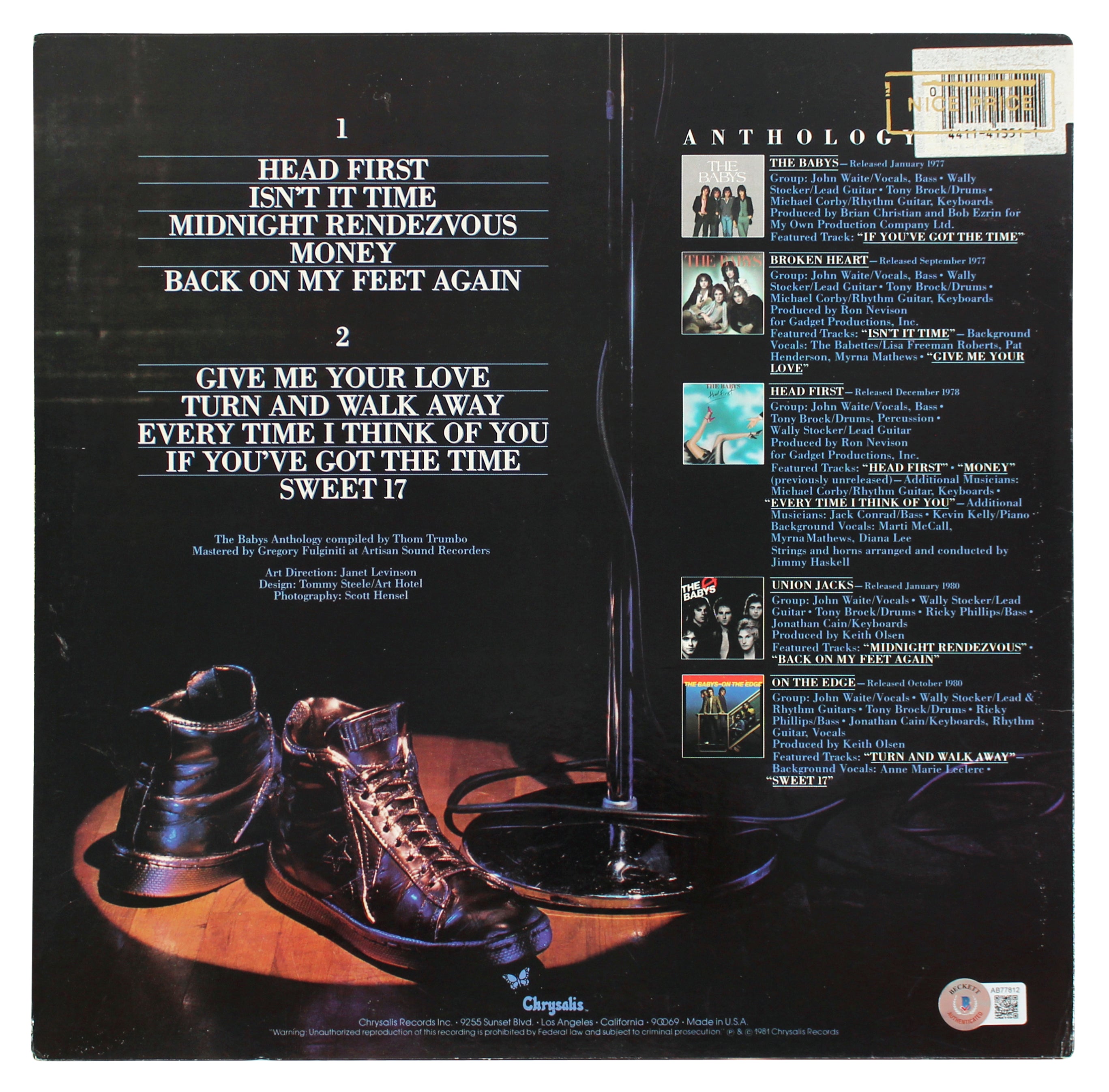 The Babys (3) Waite, Brock & Stocker Signed Anthology Album Cover BAS #AB77812