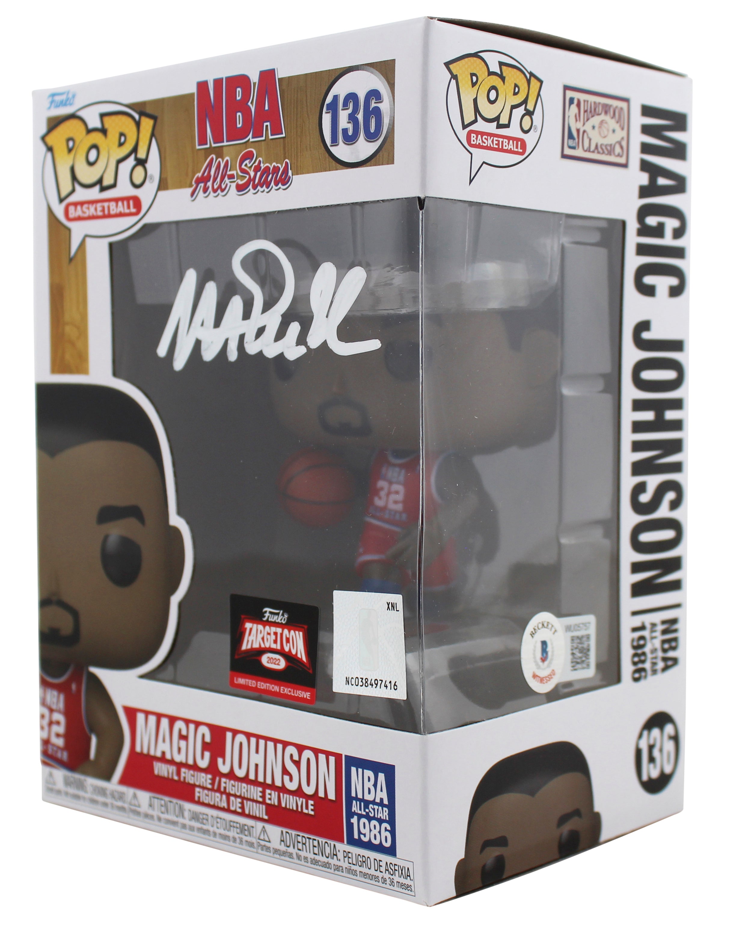 Magic Johnson Signed All Stars #136 Funko Pop Vinyl Figure w/ White Sig BAS Wit
