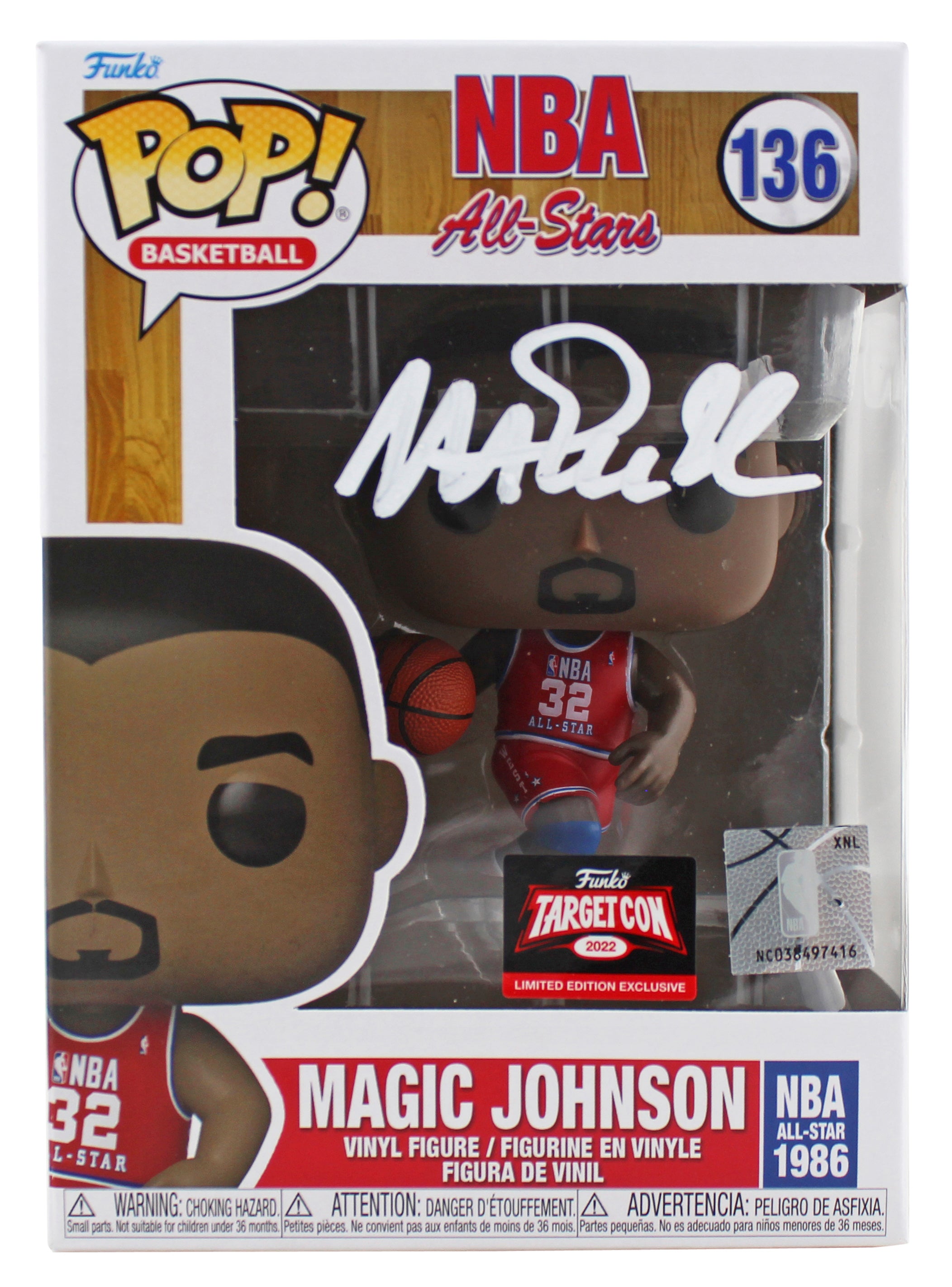 Magic Johnson Signed All Stars #136 Funko Pop Vinyl Figure w/ White Sig BAS Wit