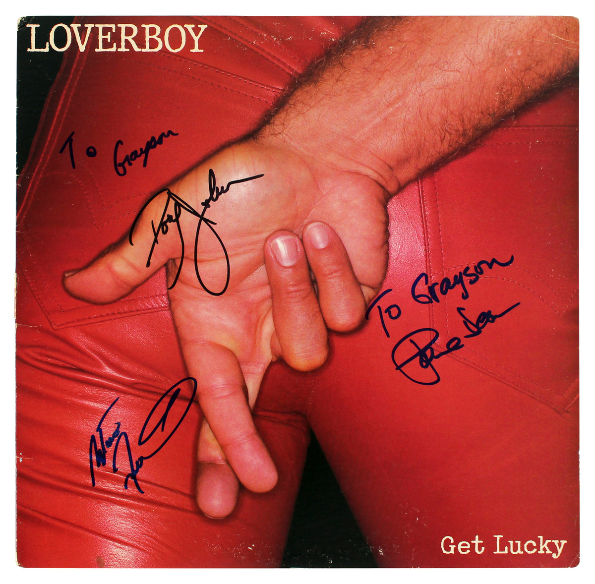 Loverboy (3) Dean, Johnson & Frenette Signed Get Lucky Album Cover BAS #AB77920