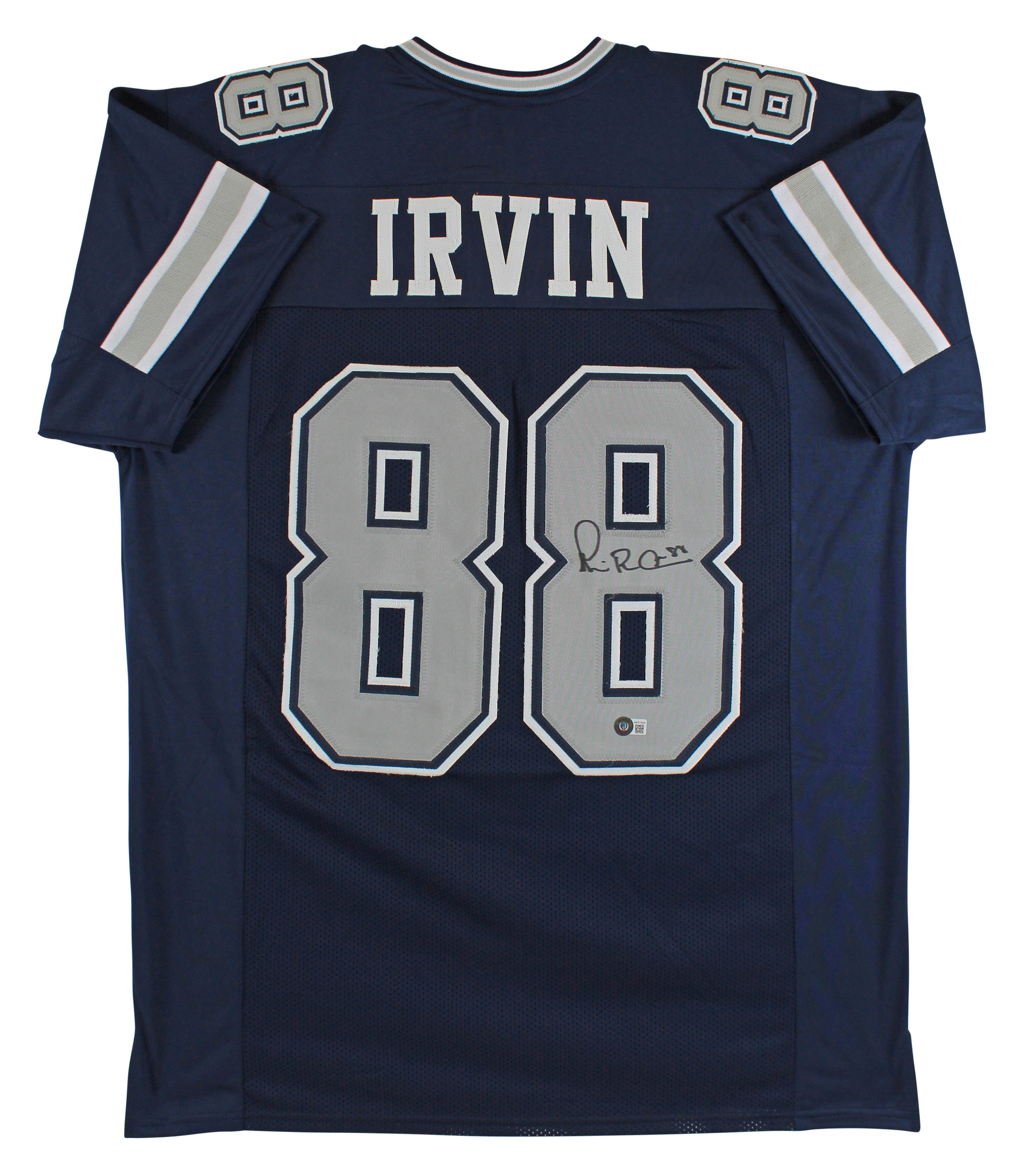 Cowboys Michael Irvin Signed Navy Blue Pro Style Jersey w/ Grey #s BAS Witnessed