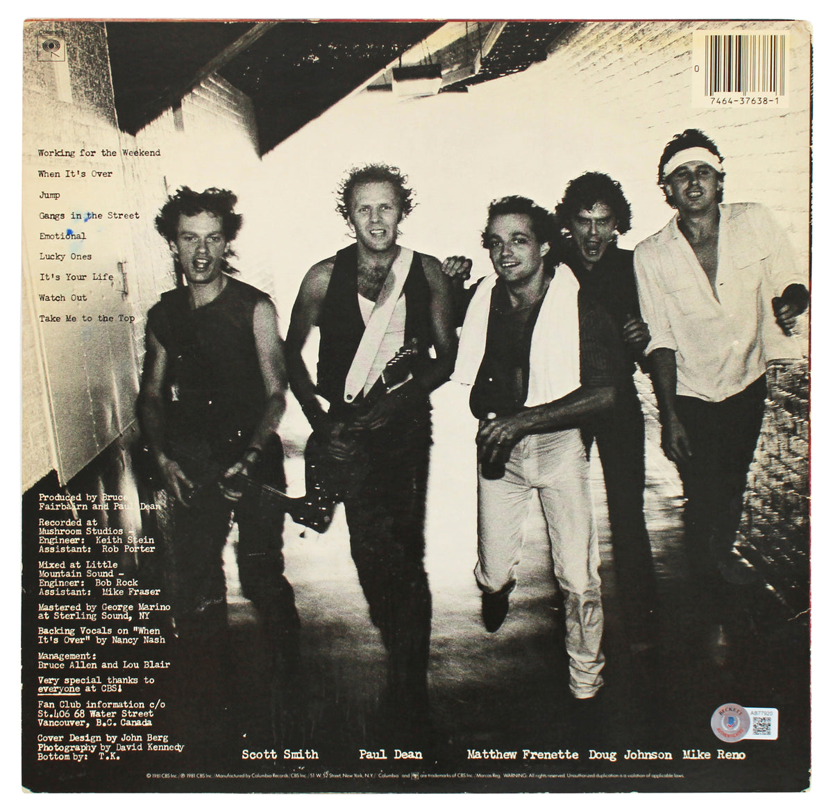 Loverboy (3) Dean, Johnson & Frenette Signed Get Lucky Album Cover BAS #AB77920