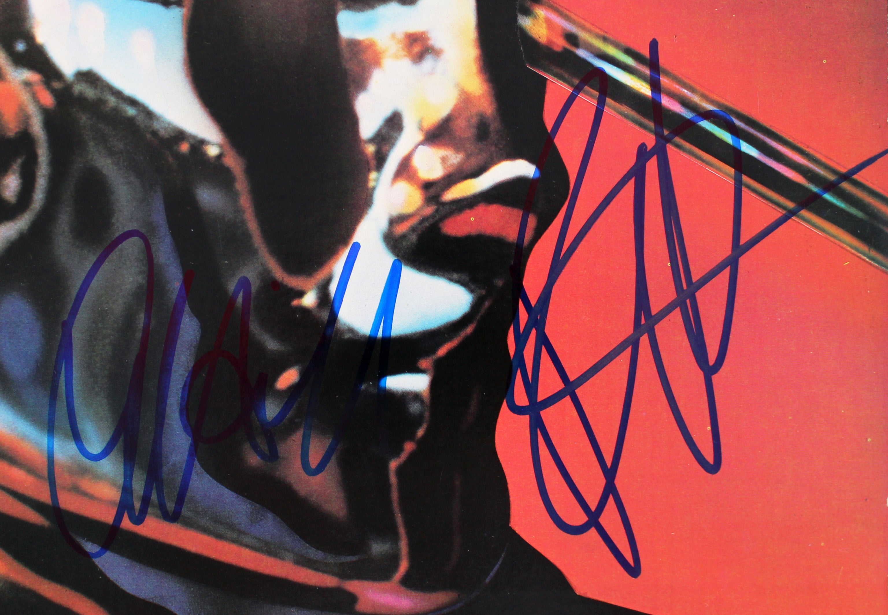 Judas Priest (3) Halford, Hill & Tipton Signed Stained Class Album Cover BAS