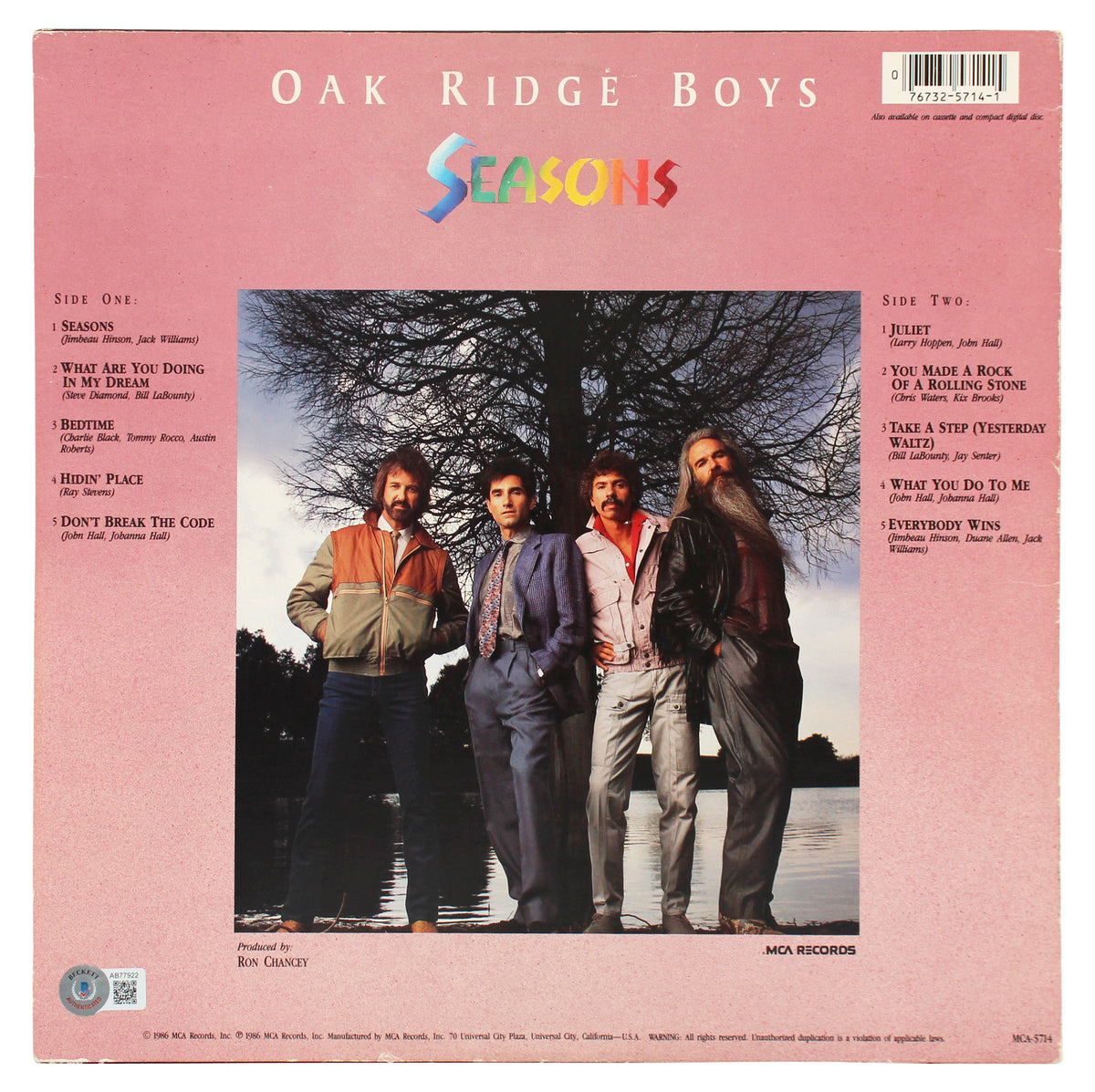 Oak Ridge Boys (4) Golden, Sterban, Bonsall + 1 Signed Album Cover BAS #AB77922