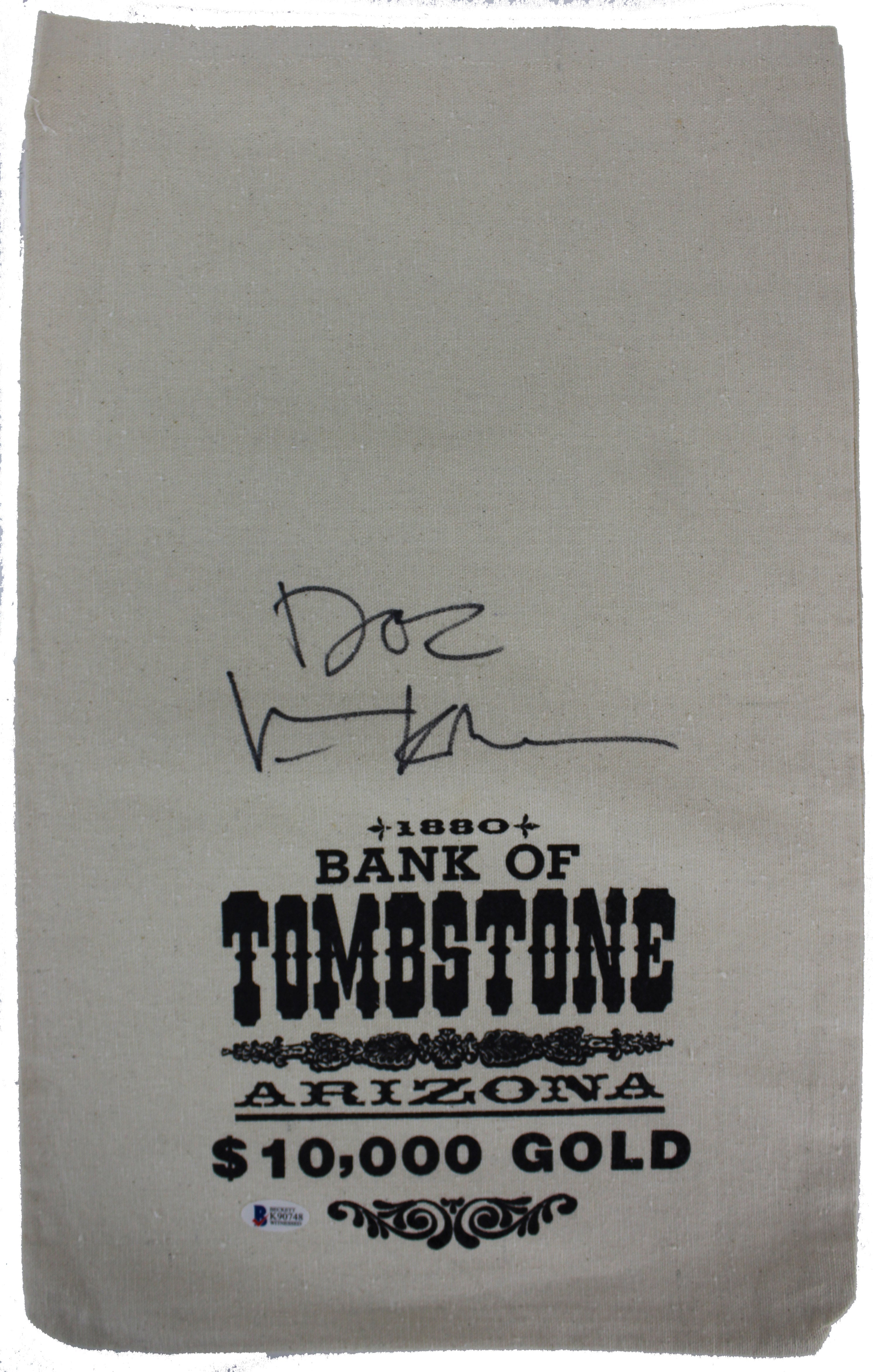 Val Kilmer "Doc" Signed 1880 Bank Of Tombstone Canvas Prop Money Bag BAS Witness