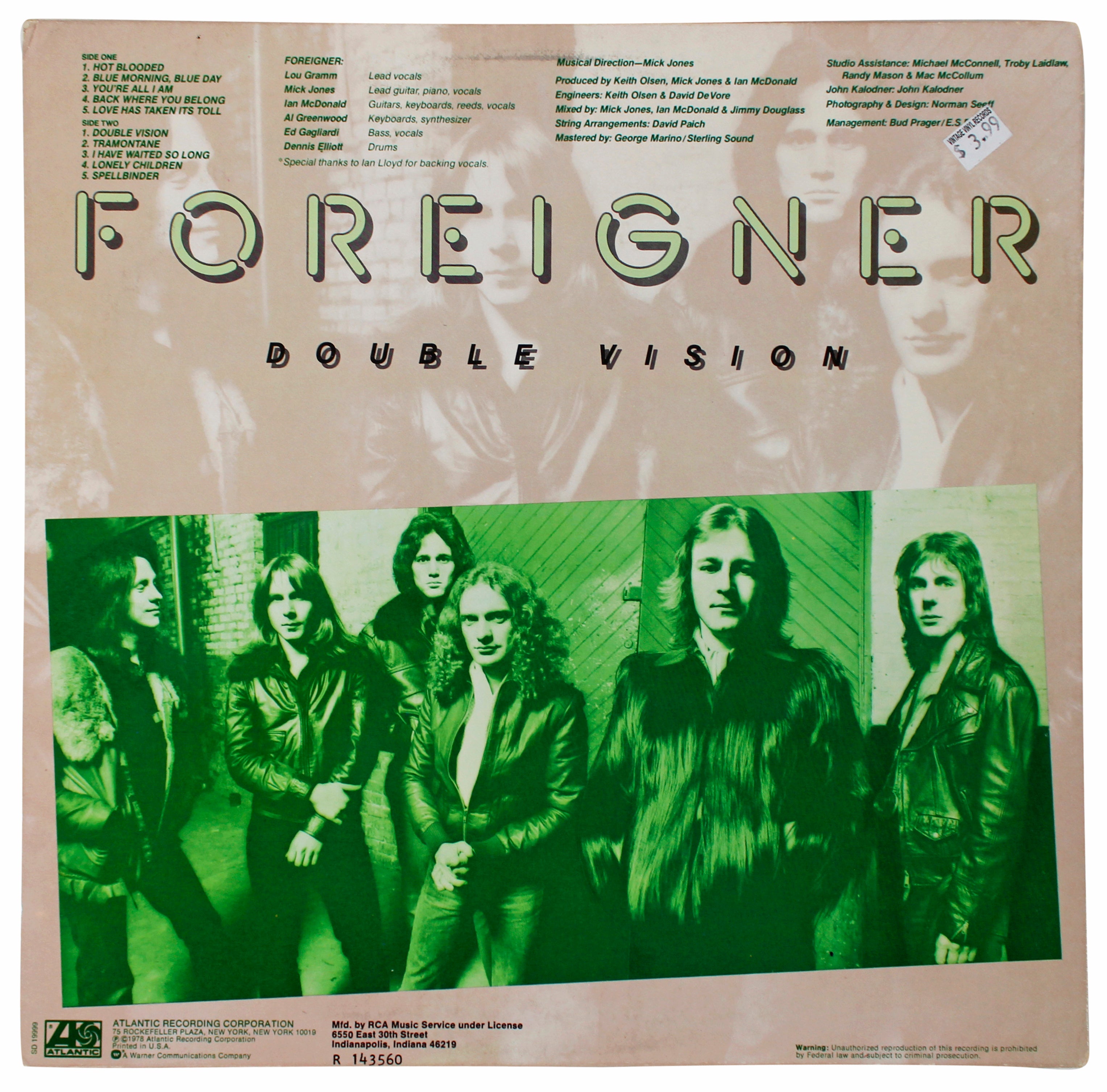 Lou Gramm Foreigner Authentic Signed Double Vision Album Cover BAS #AD77047