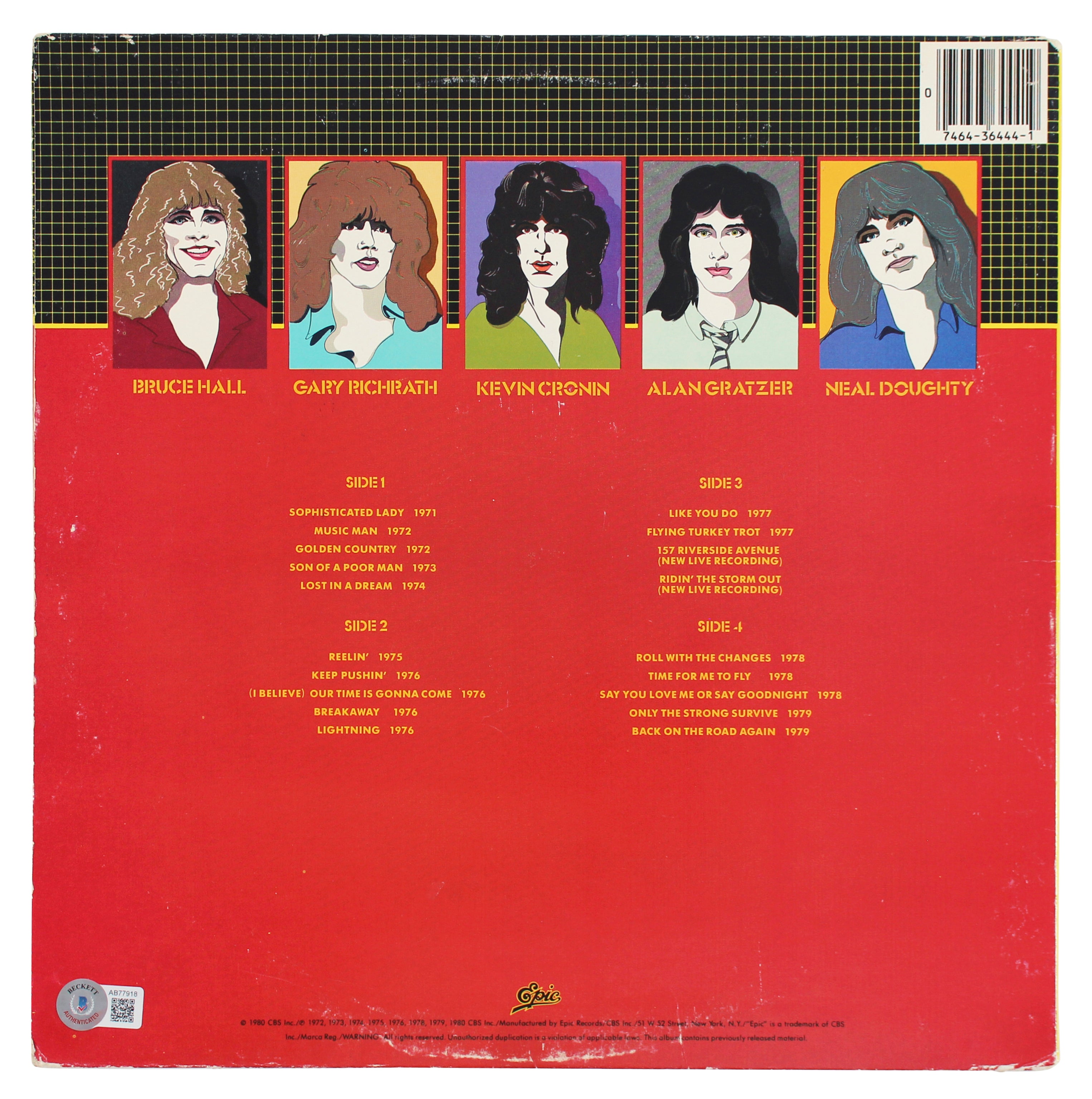 REO Speedwagon (3) Hall, Cronin & Doughty Signed Album Cover BAS #AB77918