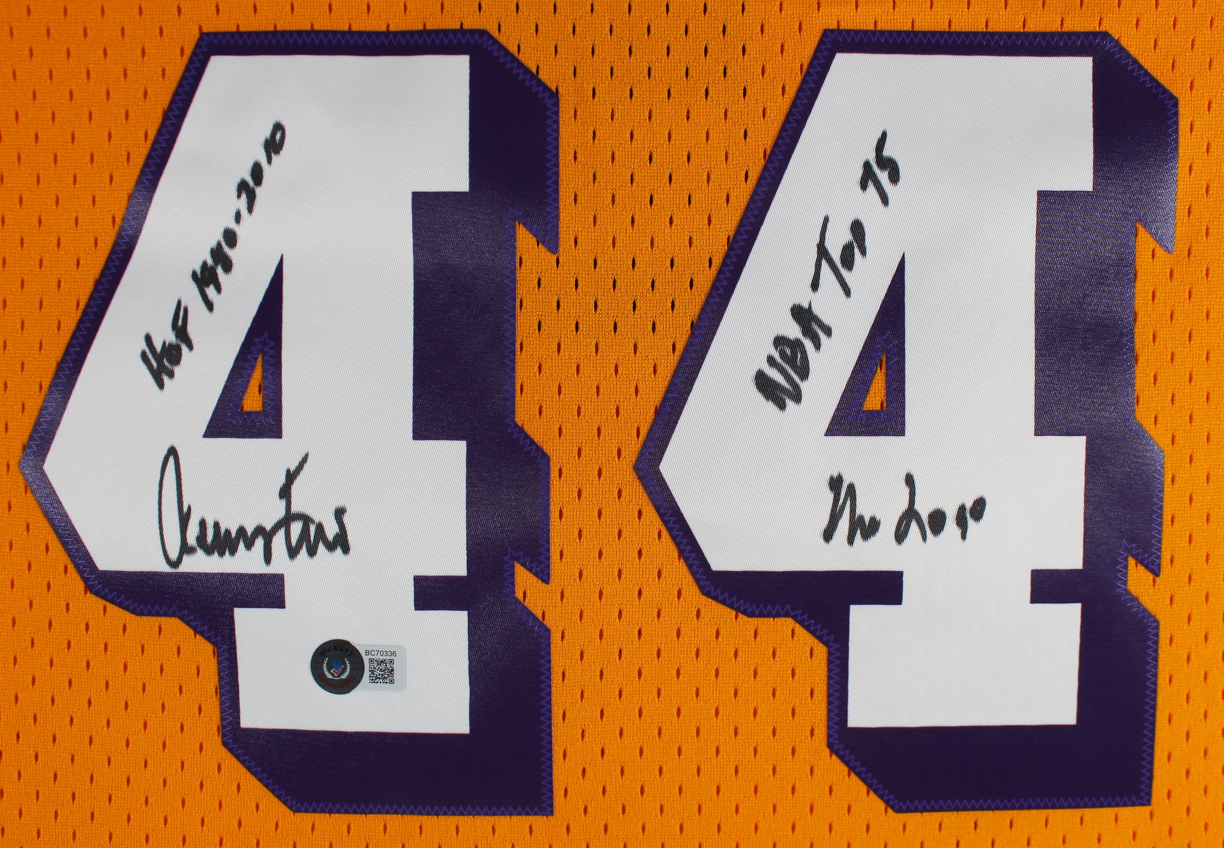 Lakers Jerry West "3x Inscribed" Signed Yellow M&N HWC Swingman Jersey BAS