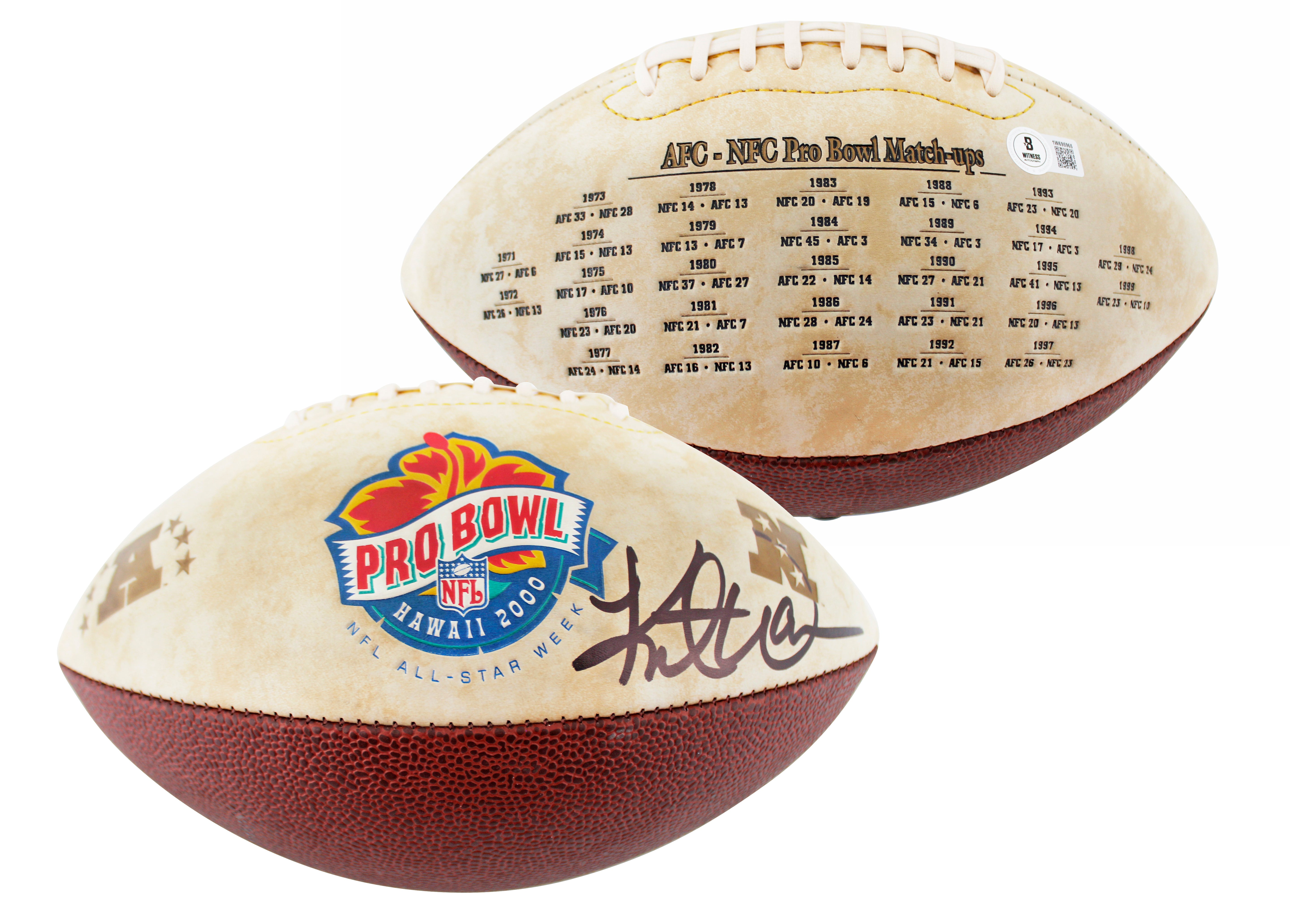 Rams Kurt Warner Signed 2000 Pro Bowl White Panel Logo Football BAS W #1W695965