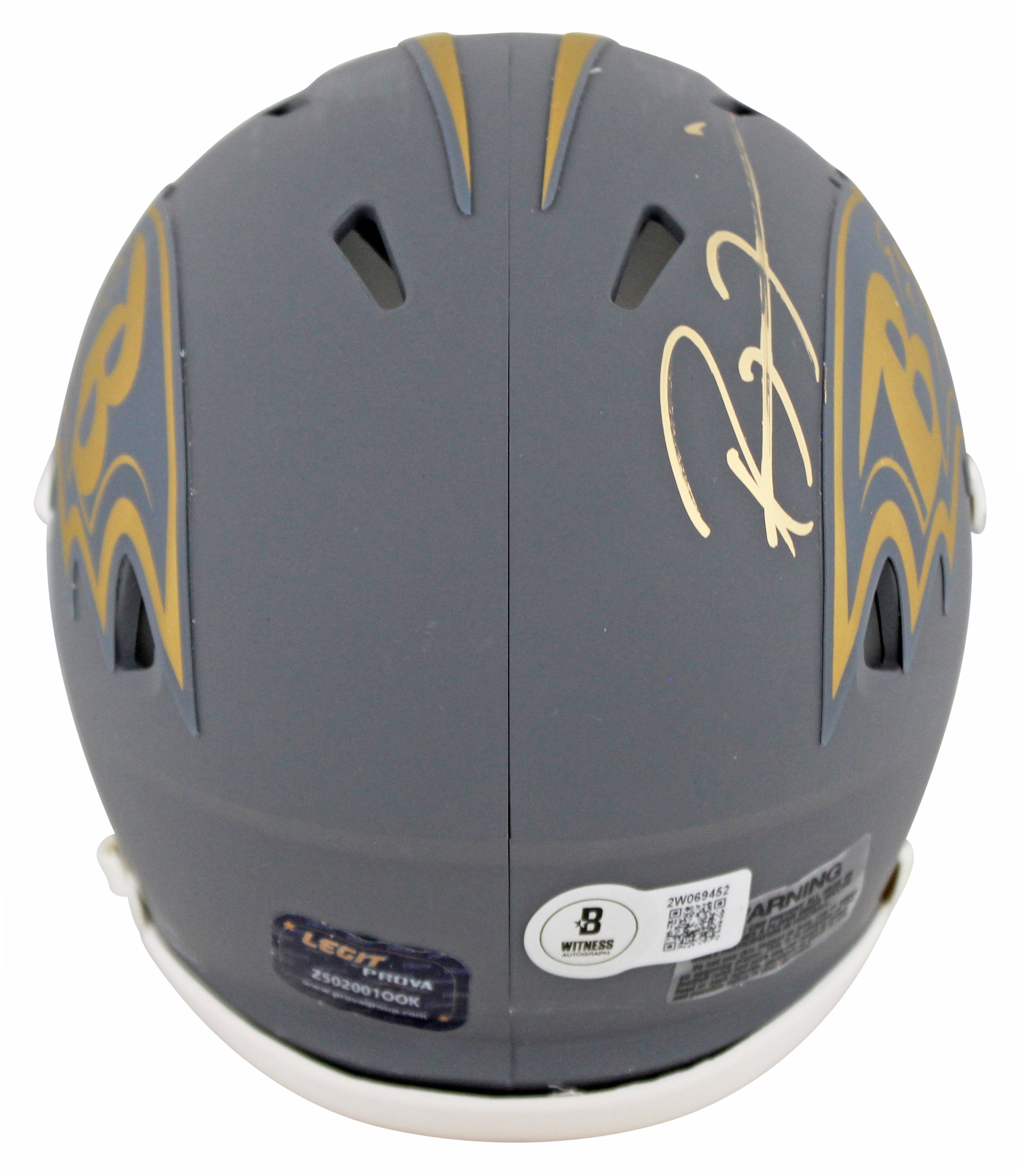 Ravens Ray Lewis Signed Slate Speed Mini Helmet W/ Case w/ Gold Sig BAS Witness
