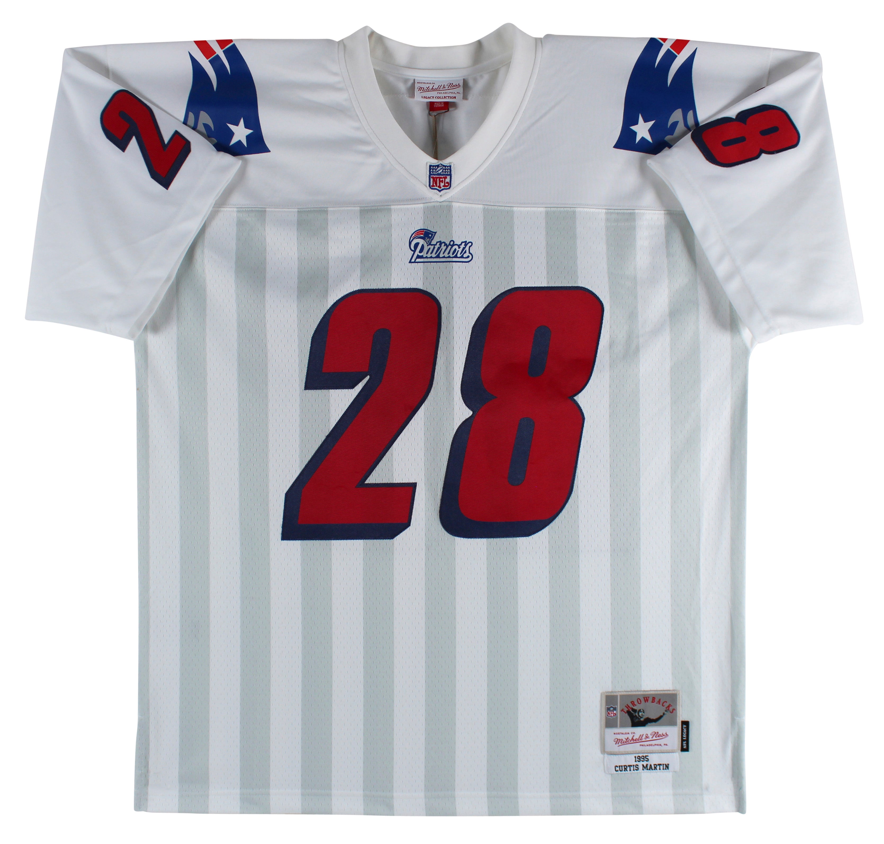 Patriots Curtis Martin "2x Insc" Authentic Signed White M&N Jersey BAS #BC70306