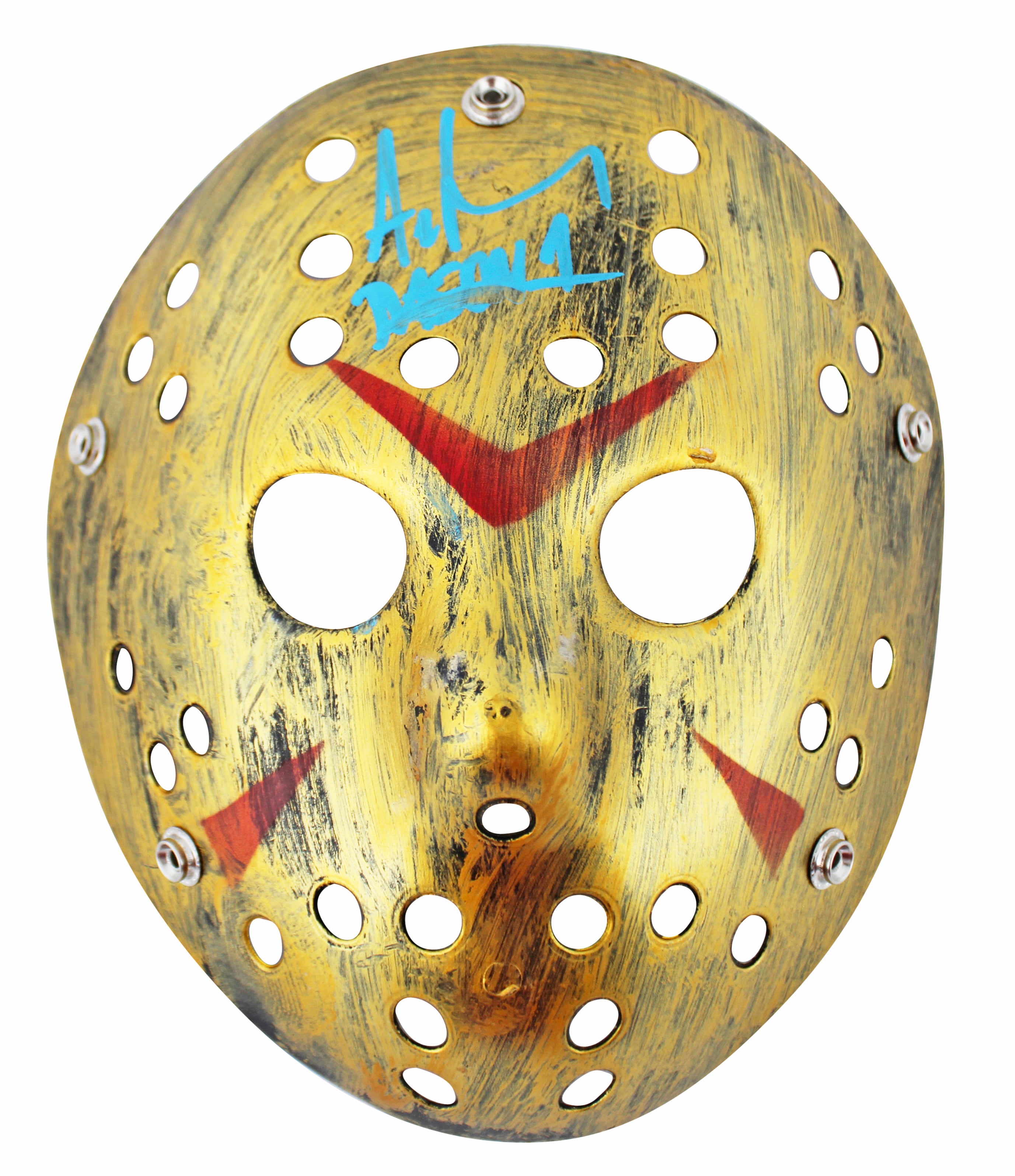 Ari Lehman Friday The 13th "Jason 1" Signed Gold Jason Mask BAS #BB57554