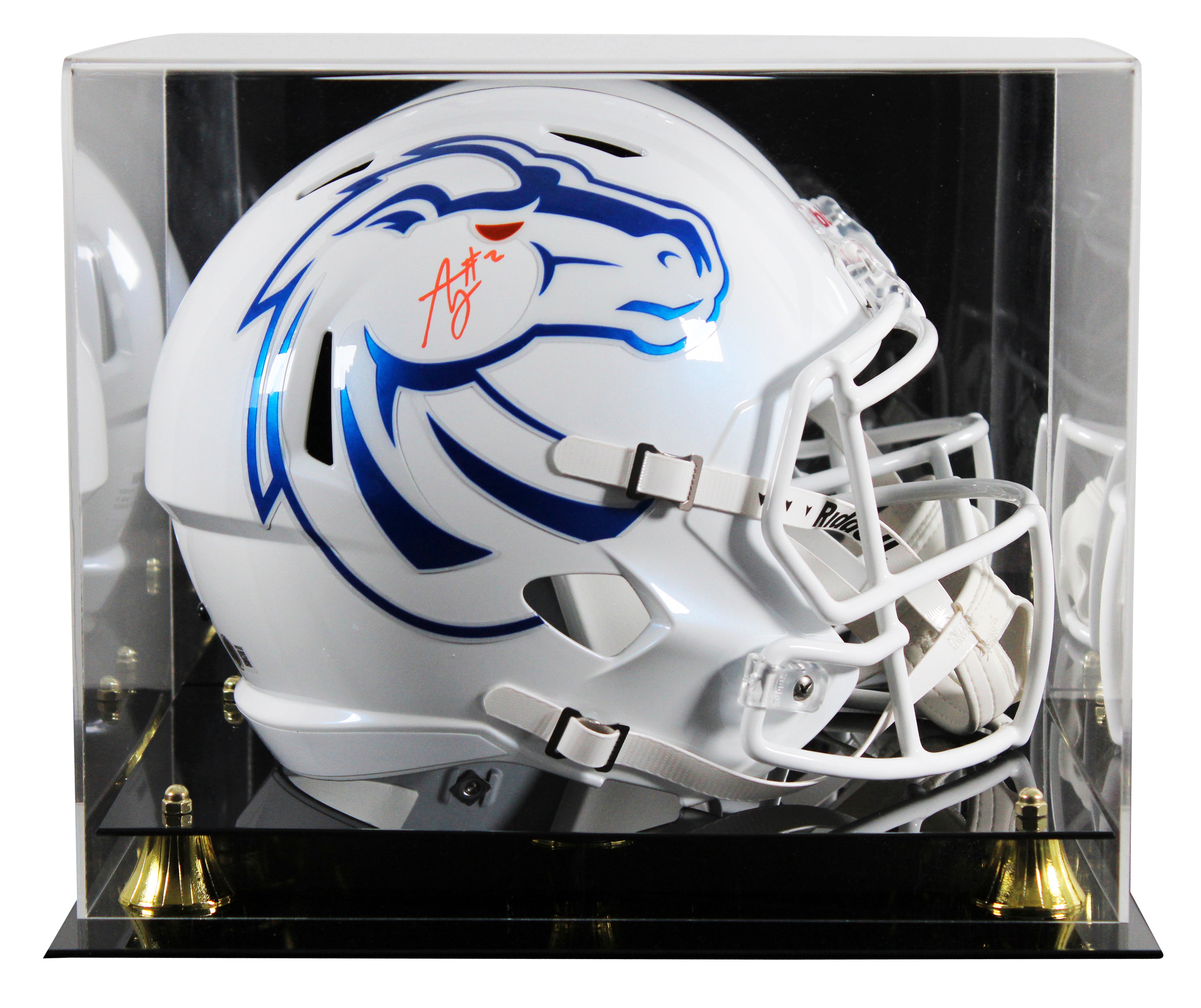 Boise State Ashton Jeanty Signed White Full Size Speed Rep Helmet W/ Case BAS W