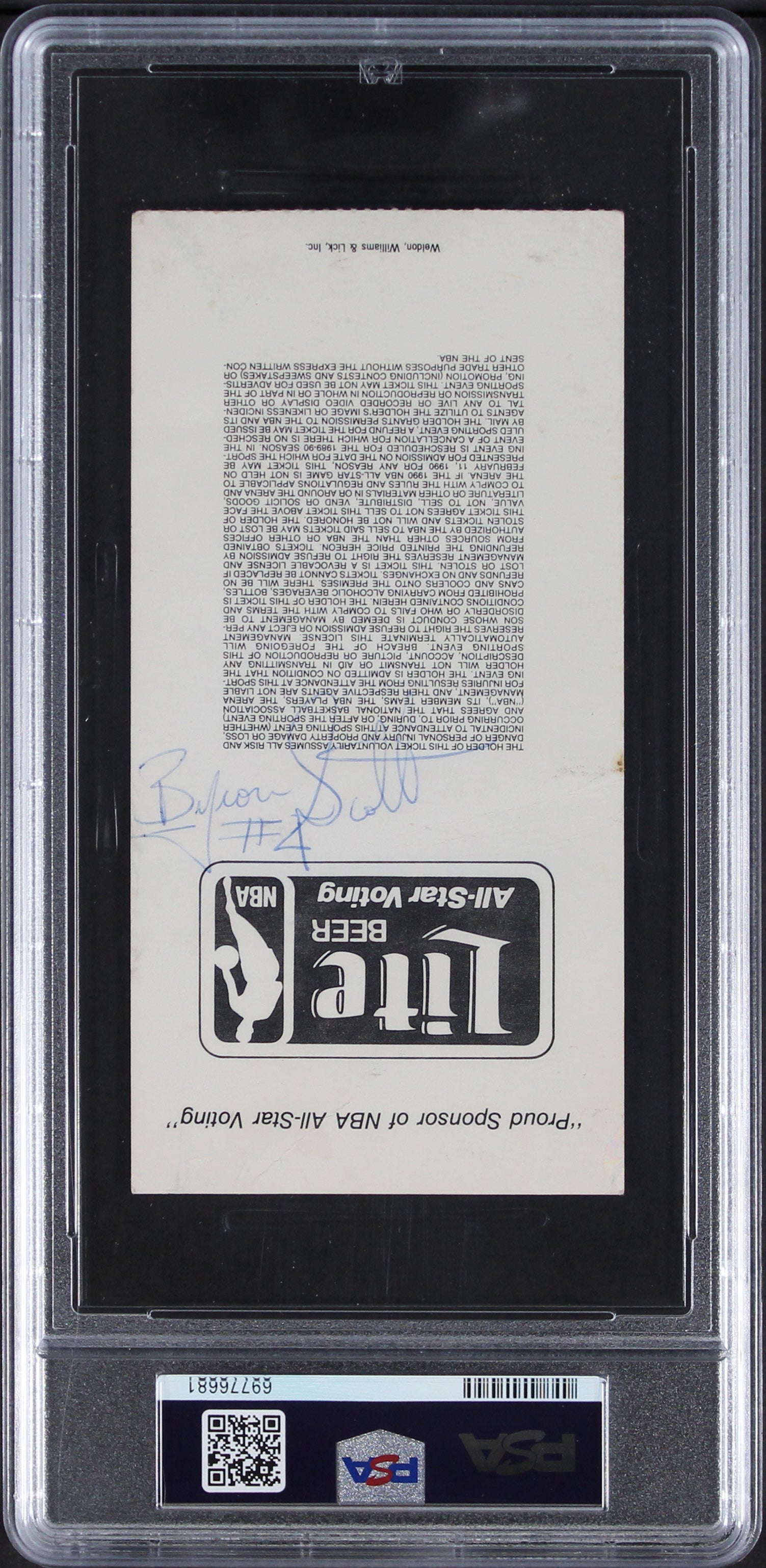 Magic Johnson & Byron Scott "1990 ASG MVP" Signed Ticket Stub PSA/DNA Slabbed