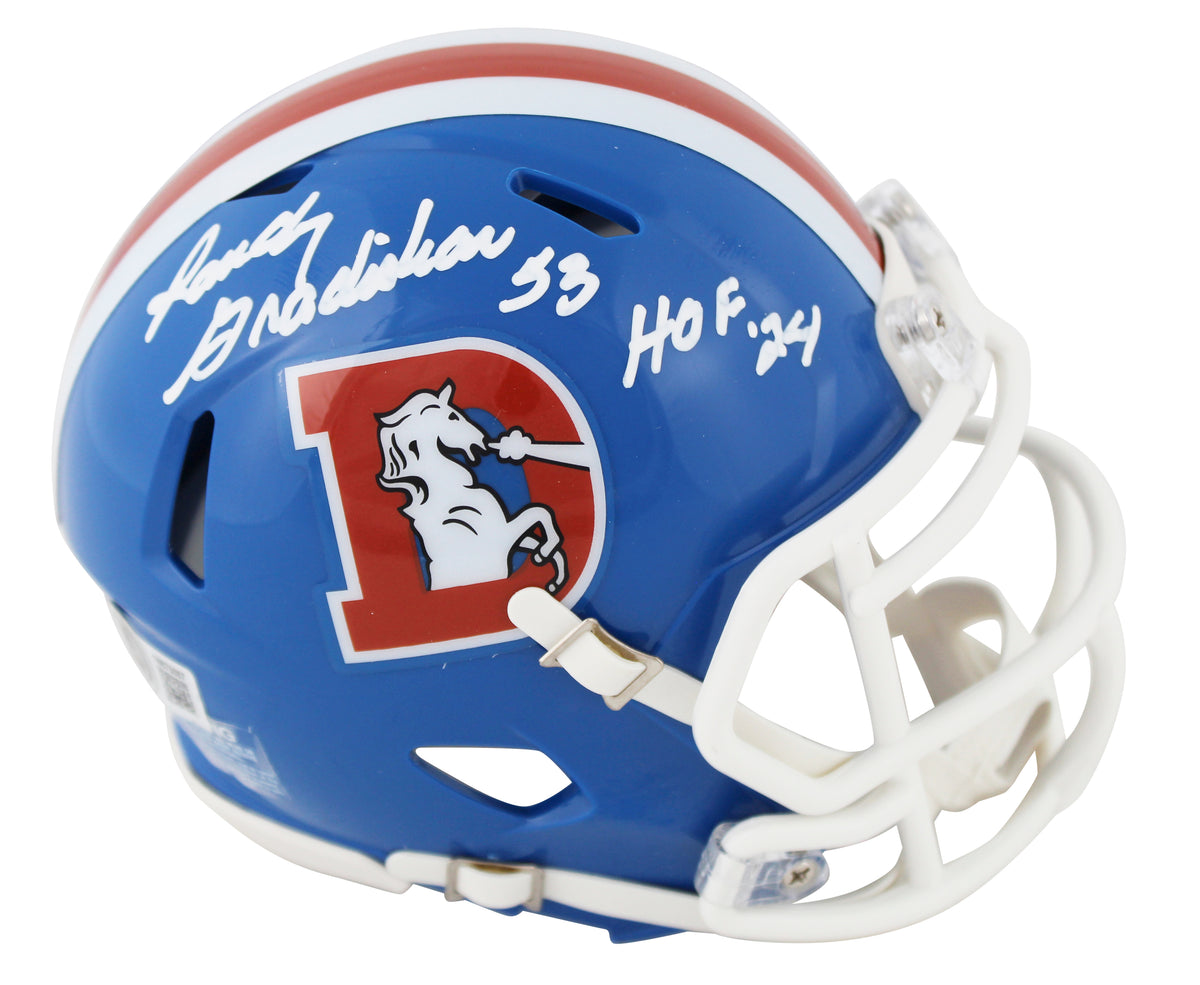 Broncos Randy Gradishar "HOF" Signed 1975-96 TB Speed Mini Helmet W/ Case BAS W