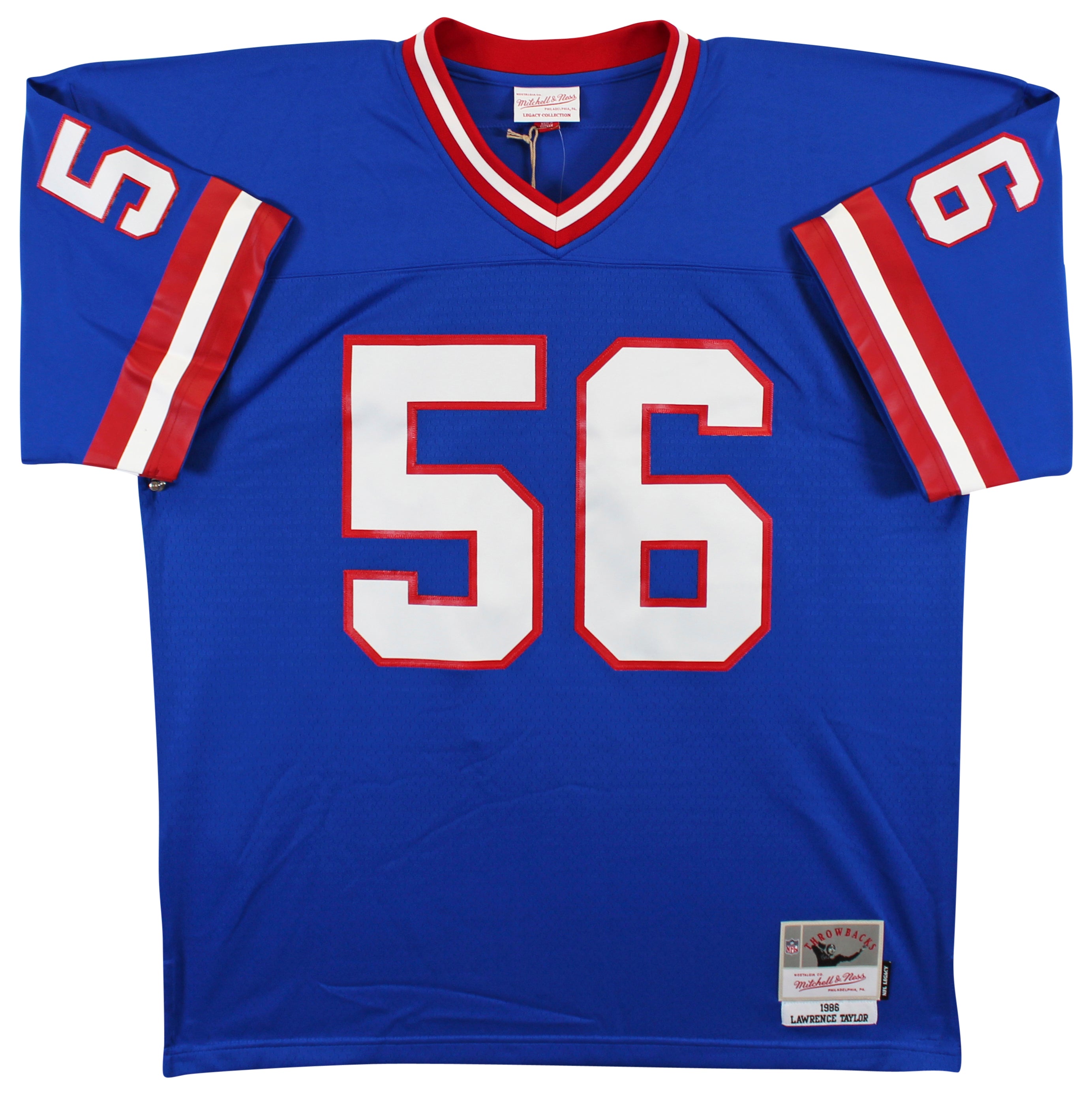 Giants Lawrence Taylor "2x Insc" Signed Blue Mitchell & Ness Jersey BAS Witness