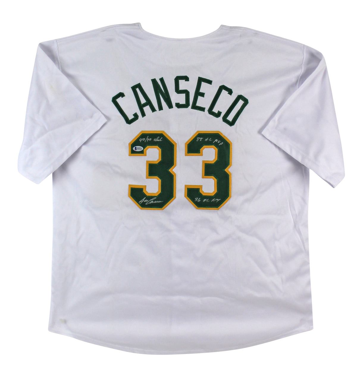 Jose Canseco "3x Inscribed" Signed White Pro Style Jersey BAS Witnessed #I87972