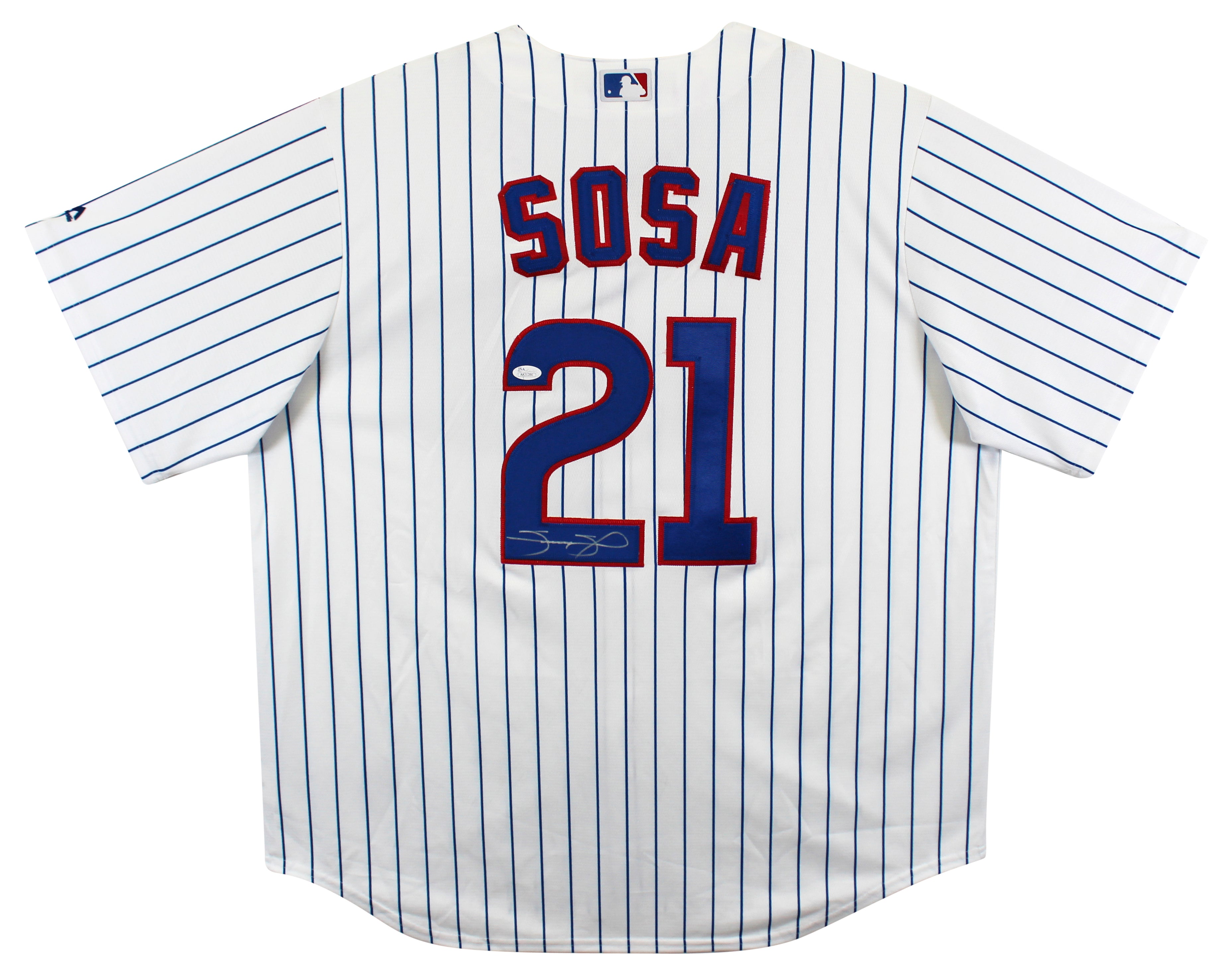 Cubs Sammy Sosa Authentic Signed White Pinstripe Majestic Jersey JSA #AA31286