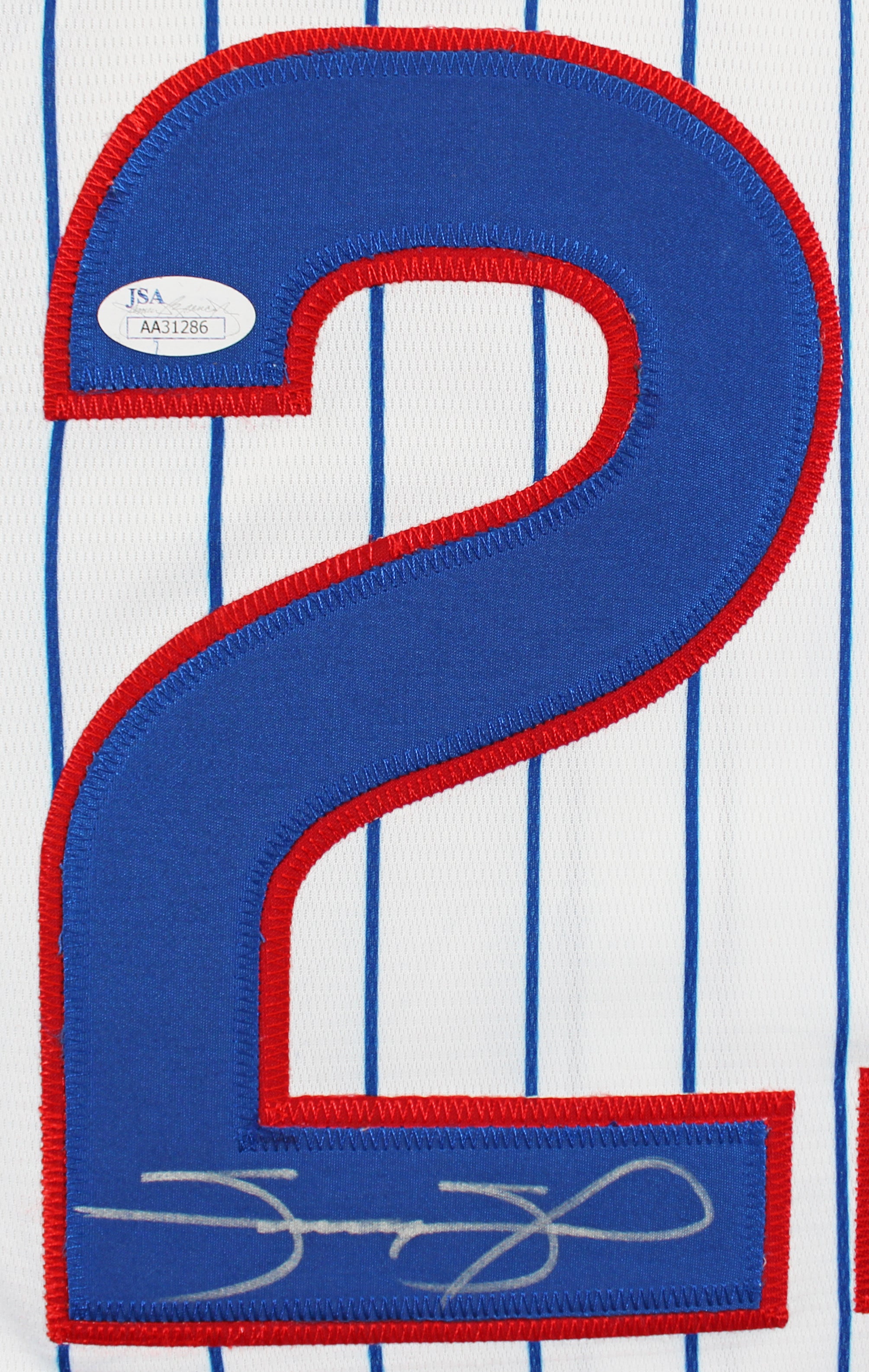 Cubs Sammy Sosa Authentic Signed White Pinstripe Majestic Jersey JSA #AA31286