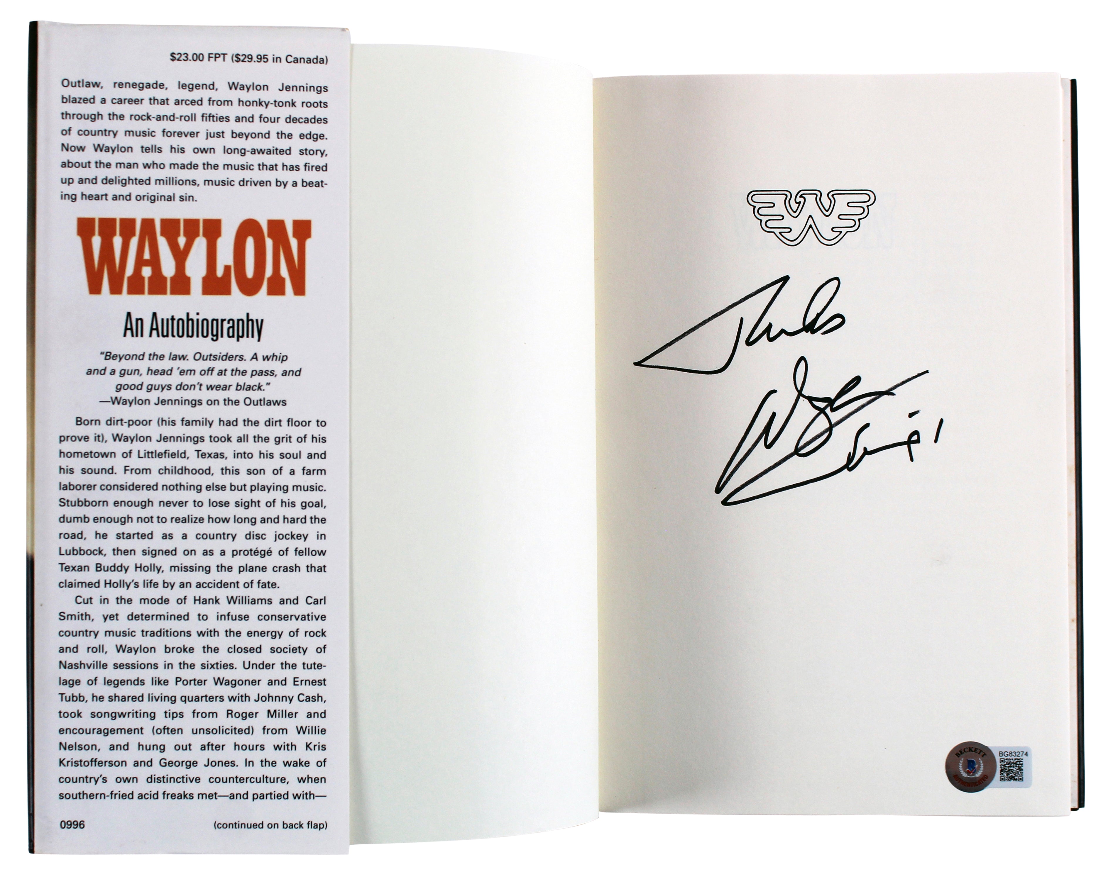 Waylon Jennings Signed Autobiography 1st Edition Hard Cover Book BAS #BG83274