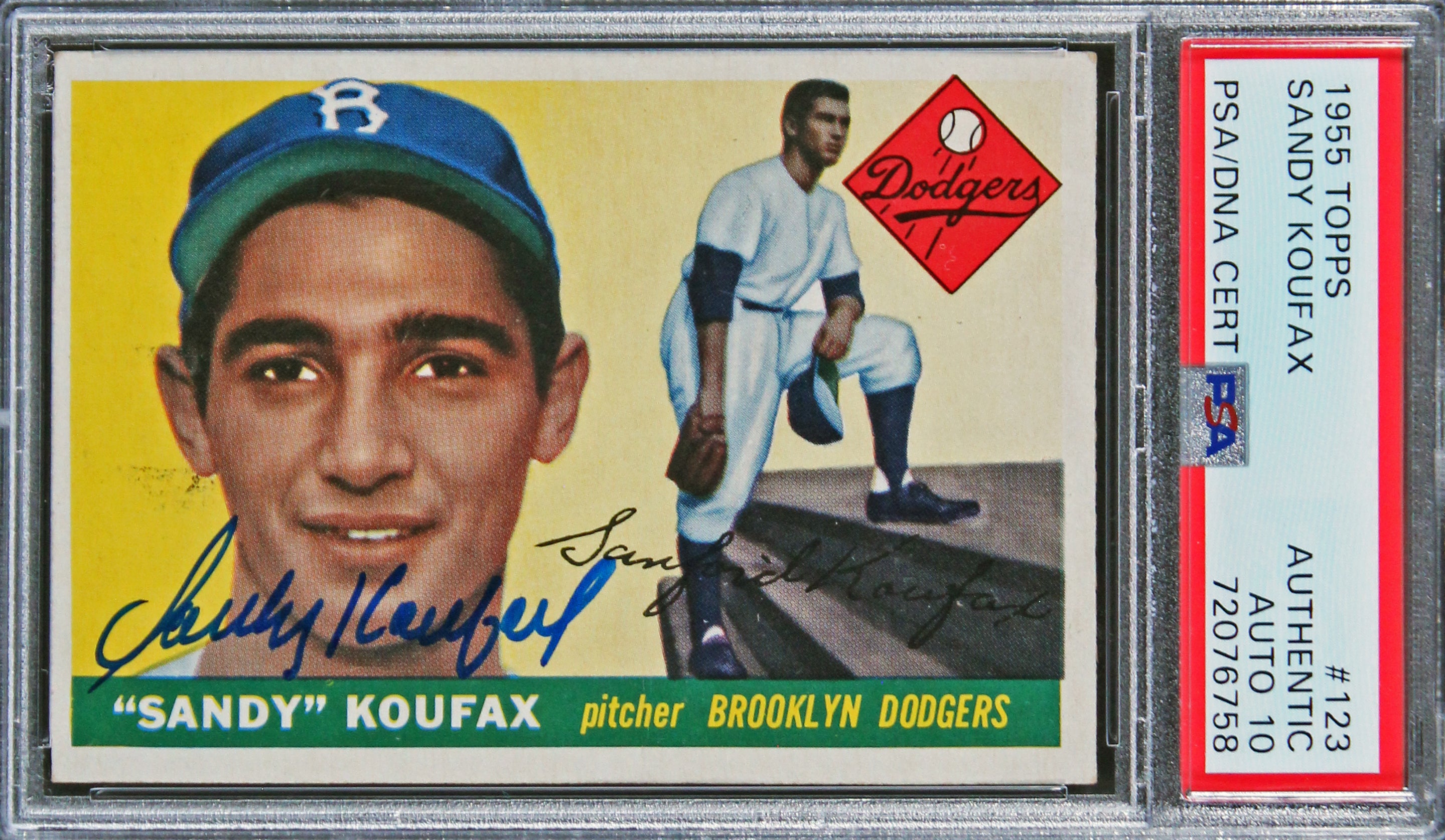 Dodgers Sandy Koufax Authentic Signed 1955 Topps #123 Card Auto 10! PSA Slabbed