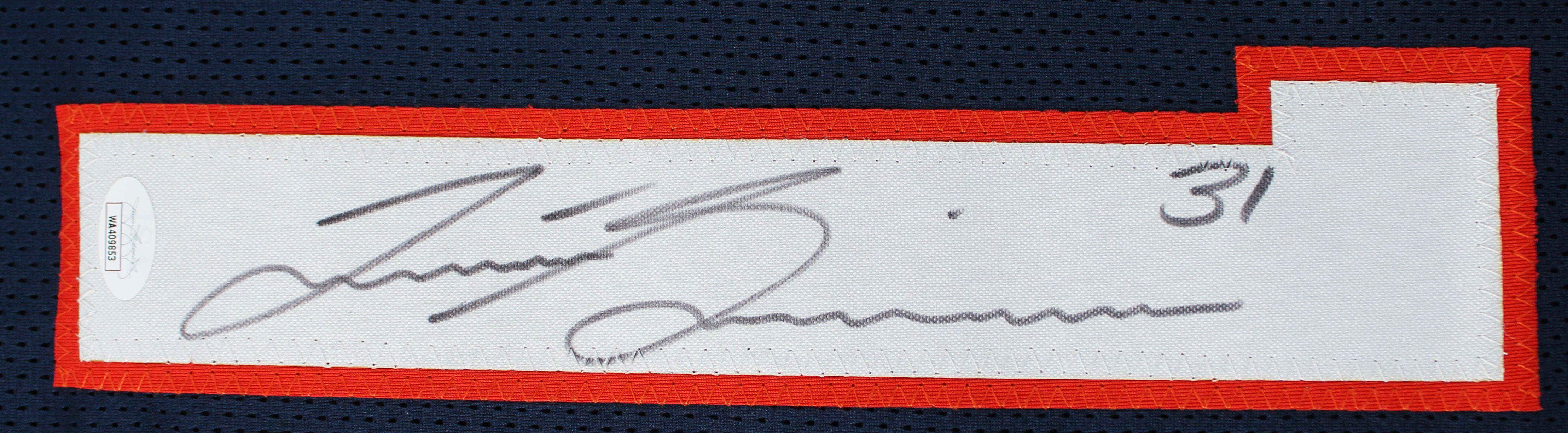 Justin Simmons Authentic Signed Navy Blue Pro Style Jersey JSA Witness