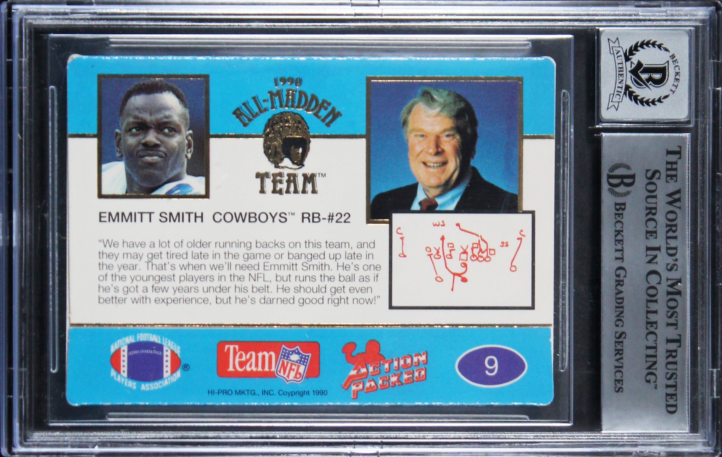 Cowboys Emmitt Smith Signed 1990 Action Packed AM #9 RC Auto 10! BAS Slabbed