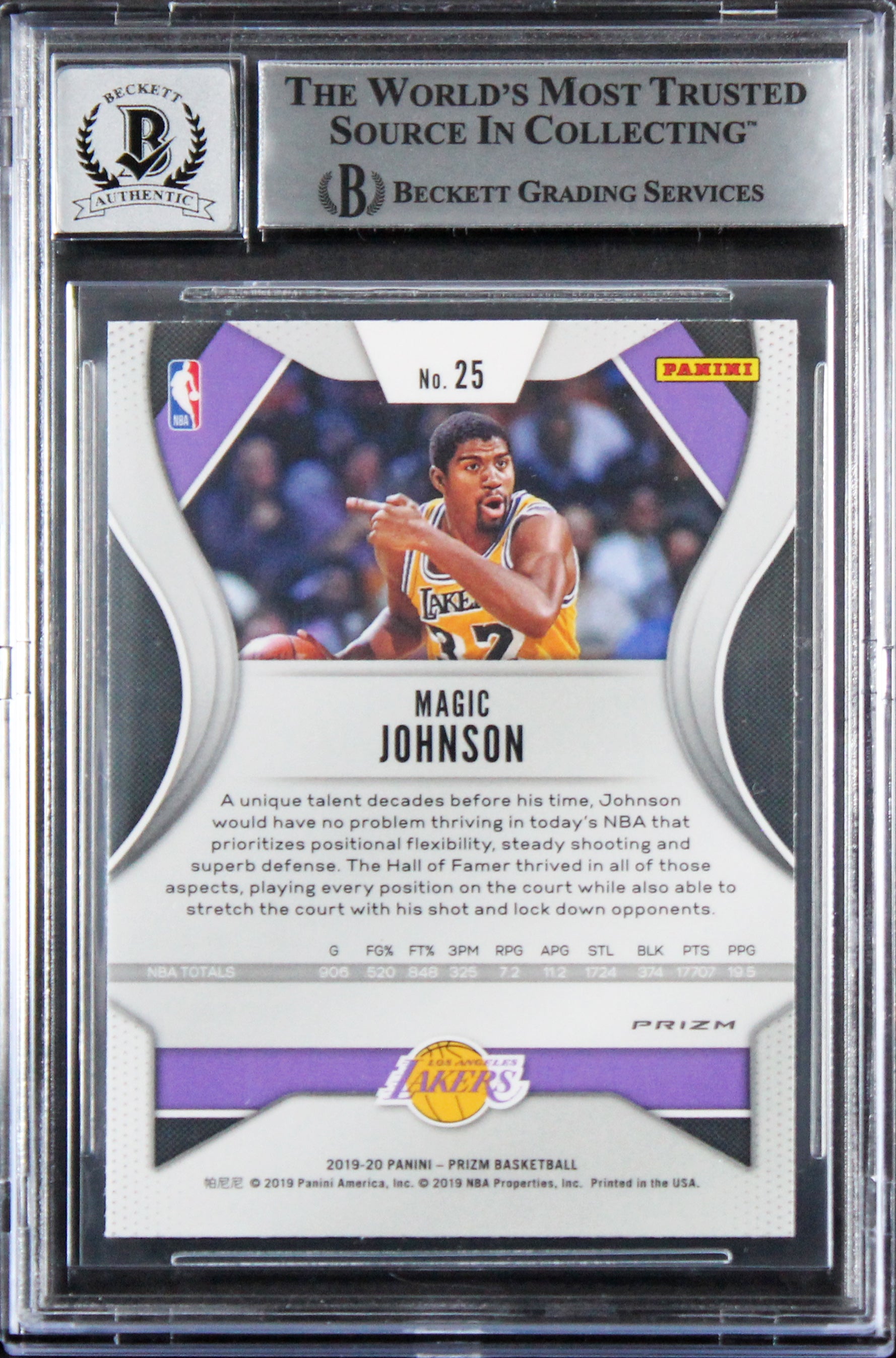 Lakers Magic Johnson Signed 2019 Panini Prizm Orange #25 Card Auto 10! BAS Slab