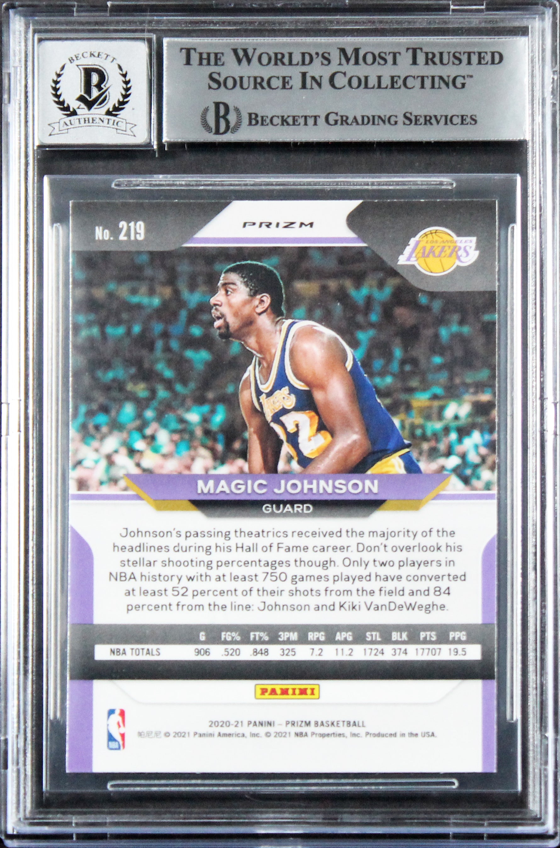 Lakers Magic Johnson Signed 2020 Panini Prizm Pink #219 Card Auto 10 BAS Slabbed