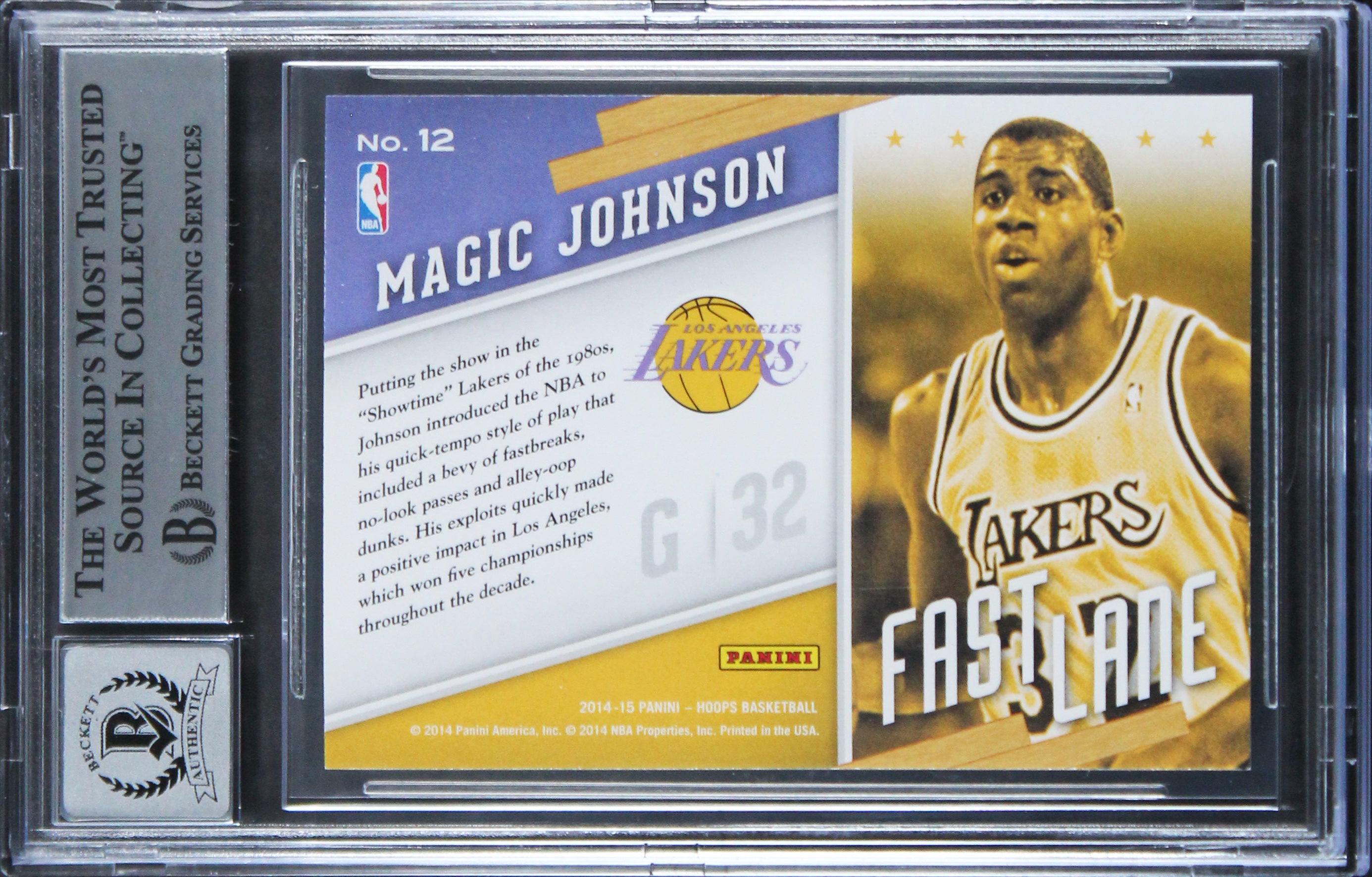 Lakers Magic Johnson Signed 2014 Hoops Fast Lane #12 Card Auto 10! BAS Slabbed
