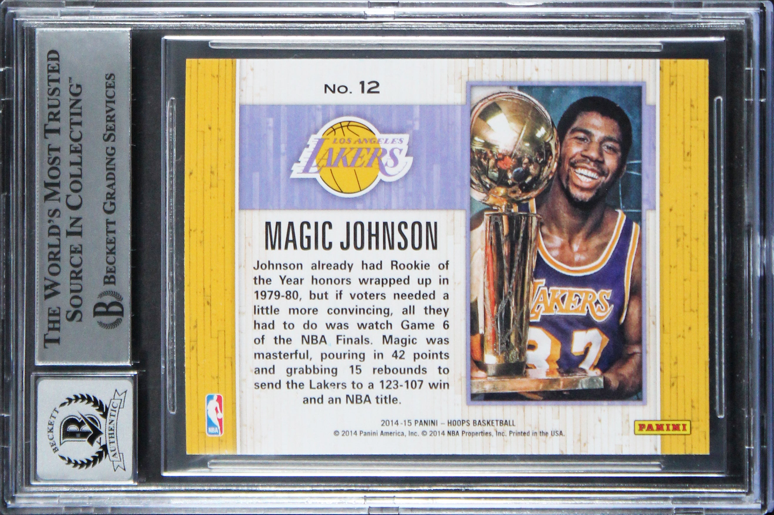 Lakers Magic Johnson Signed 2014 Hoops Moments #12 Card Auto 10! BAS Slabbed