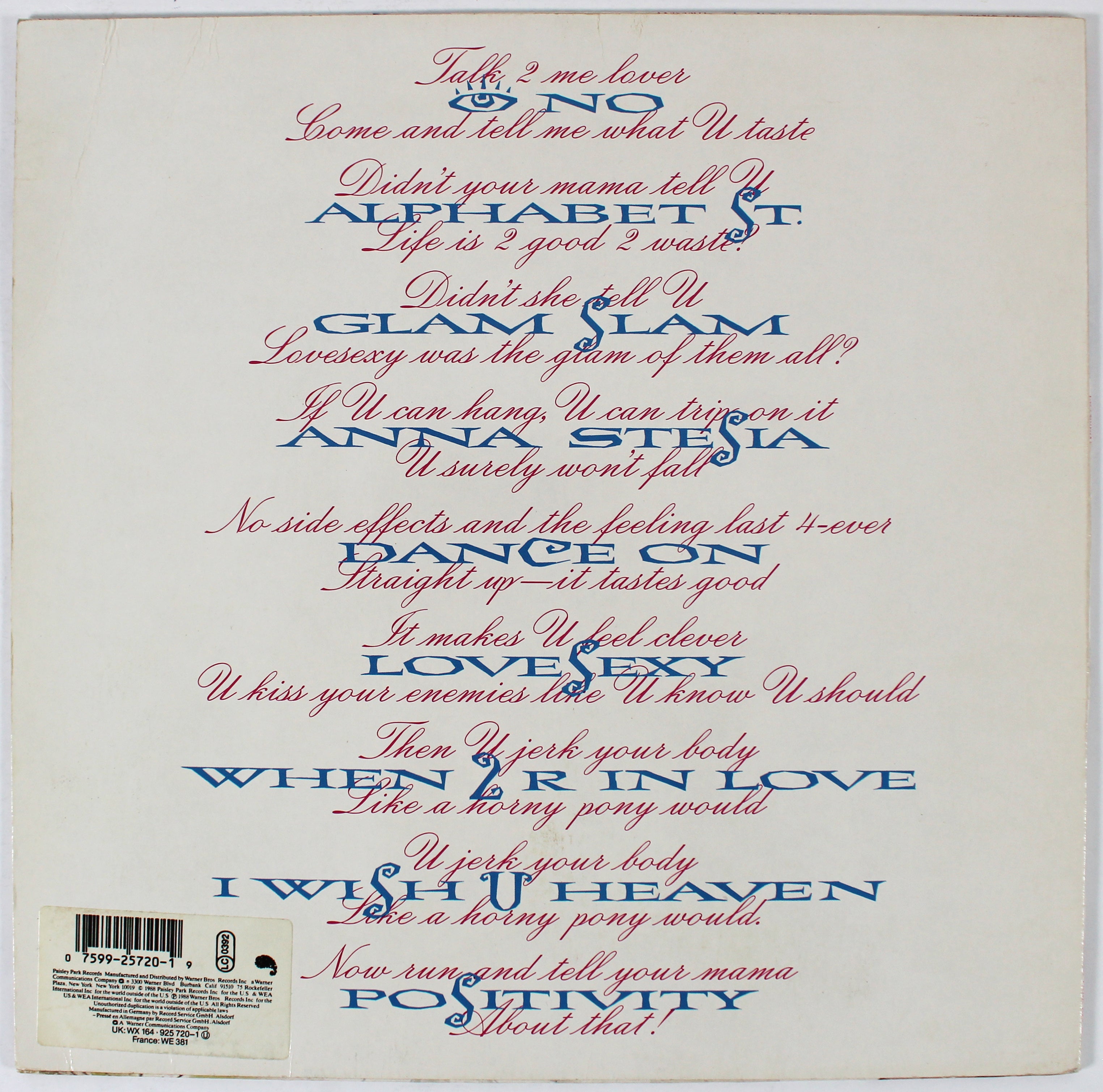 Prince Authentic Signed Lovesexy Album Cover W/ Vinyl Autographed JSA #YY84412