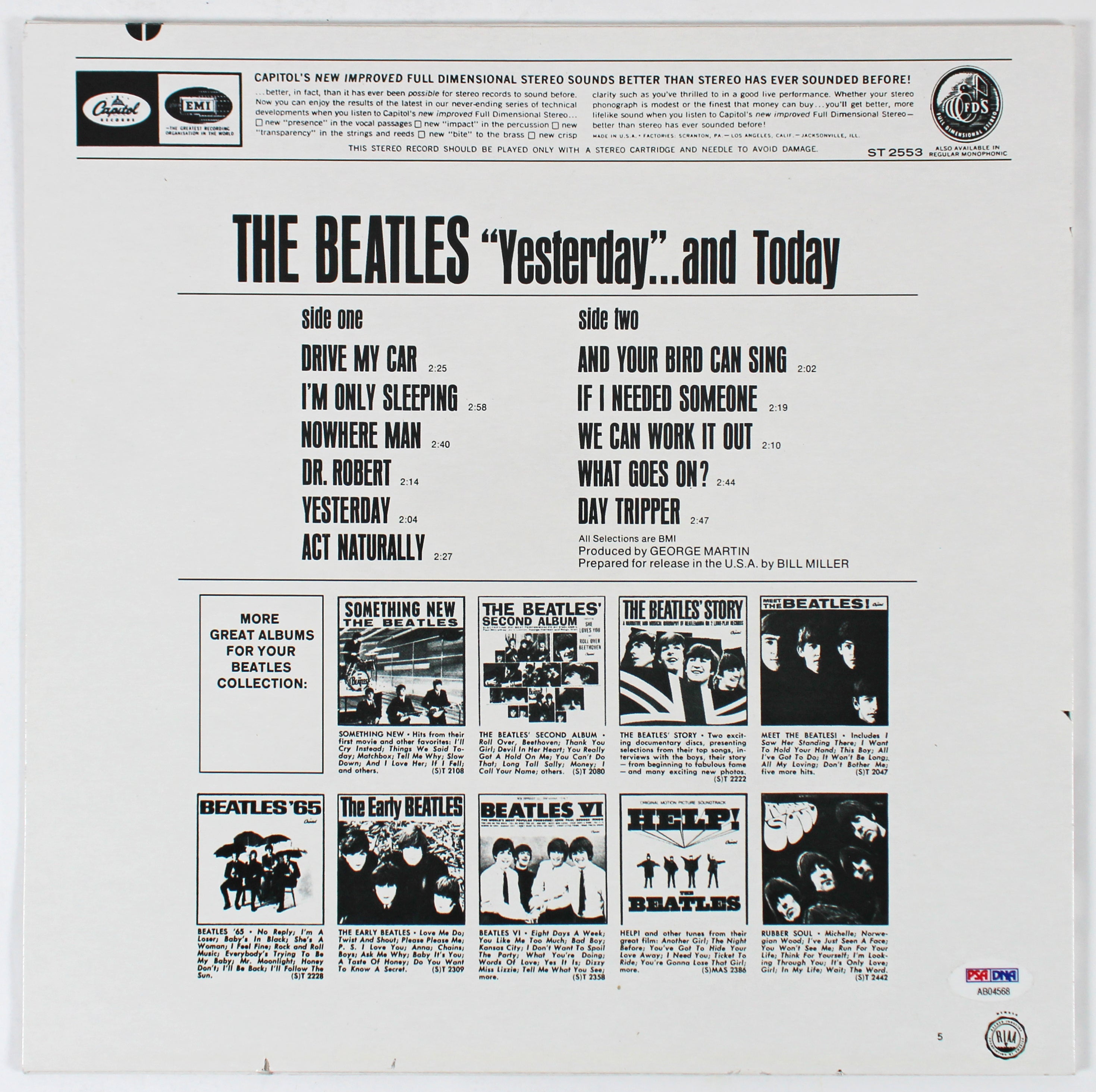 Paul McCartney Beatles Signed Yesterday & Today Album Cover w Vinyl PSA #AB04568