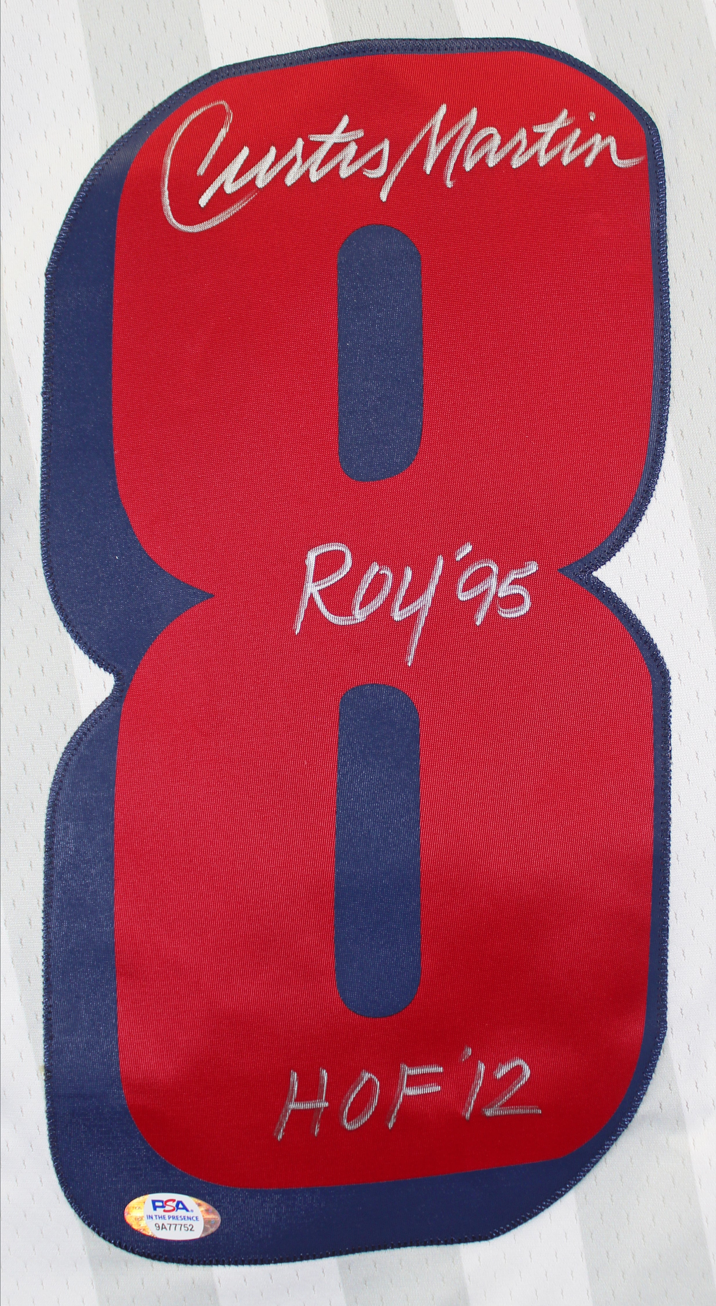 Patriots Curtis Martin "2x Insc" Authentic Signed White M&N Jersey PSA #9A77752