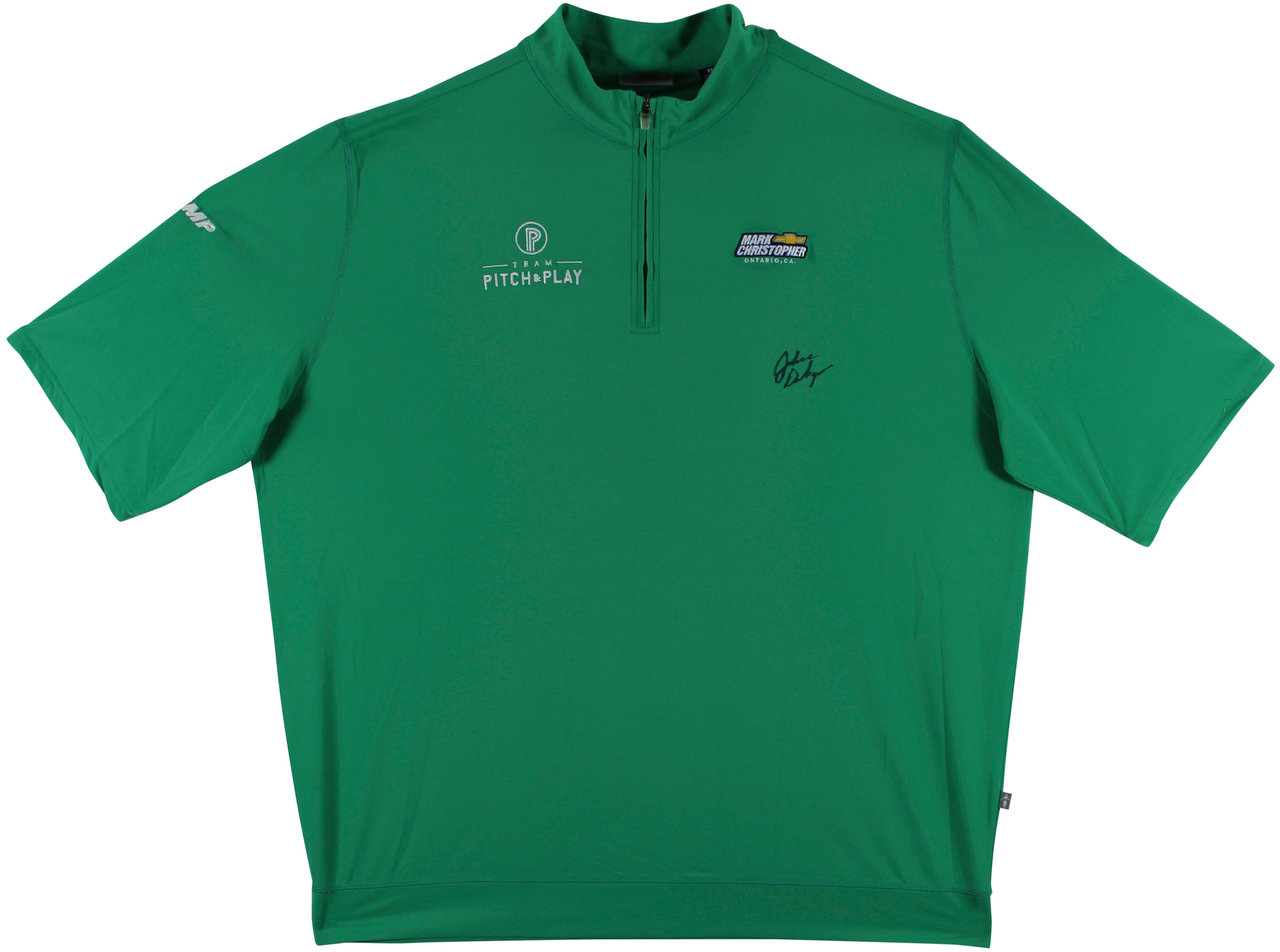 John Daly Signed Match Worn Green Folds of Honor Quarter Zip Shirt BAS #BH00322