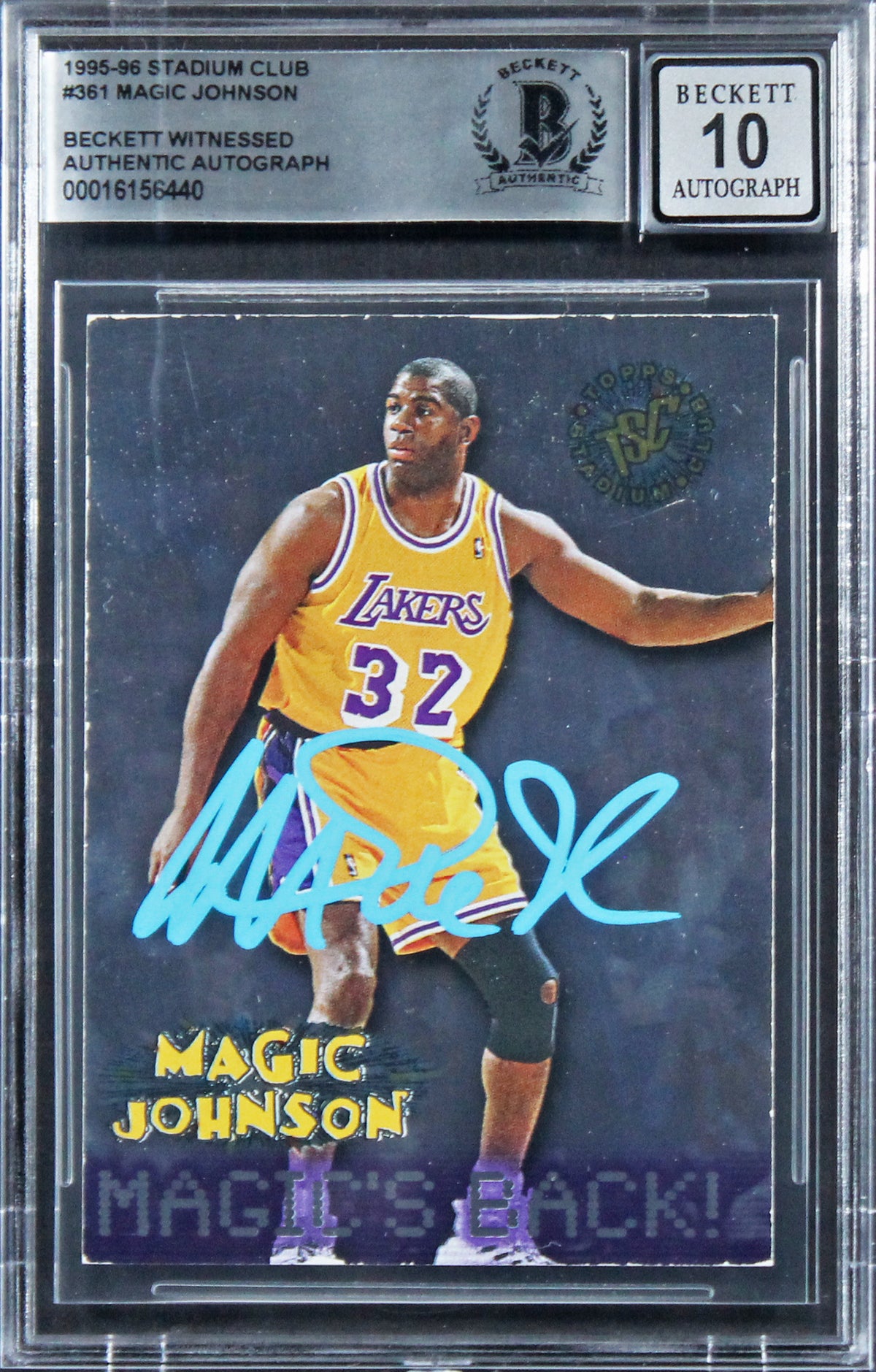Lakers Magic Johnson Signed 1995 Stadium Club #361 Card Auto 10! BAS Slabbed
