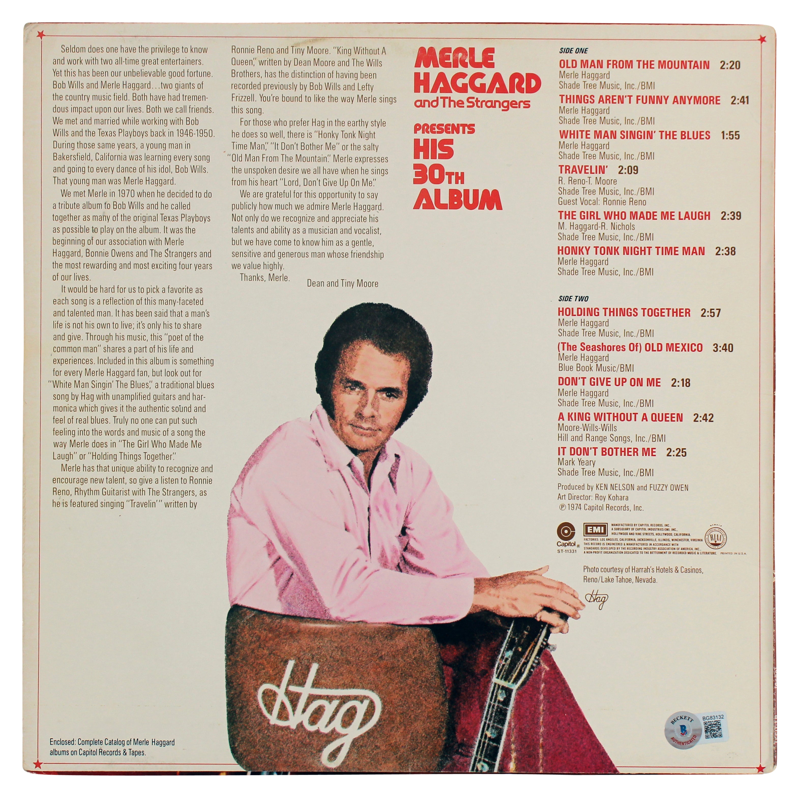 Merle Haggard Authentic Signed His 30th Album Album Cover BAS #BG83132