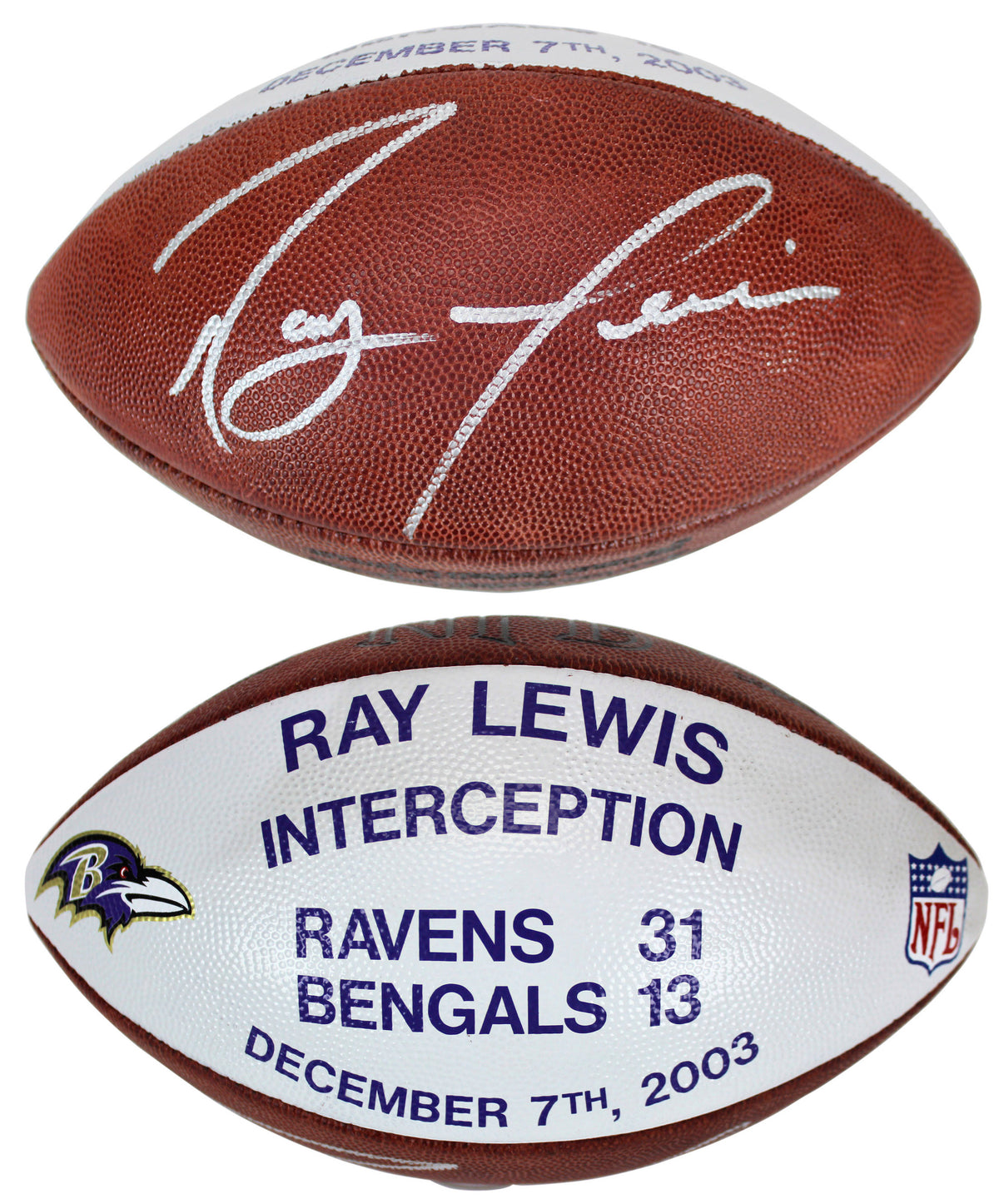 Ravens Ray Lewis Signed 12-7-2003 Vs Bengals Game Used Official Football BAS