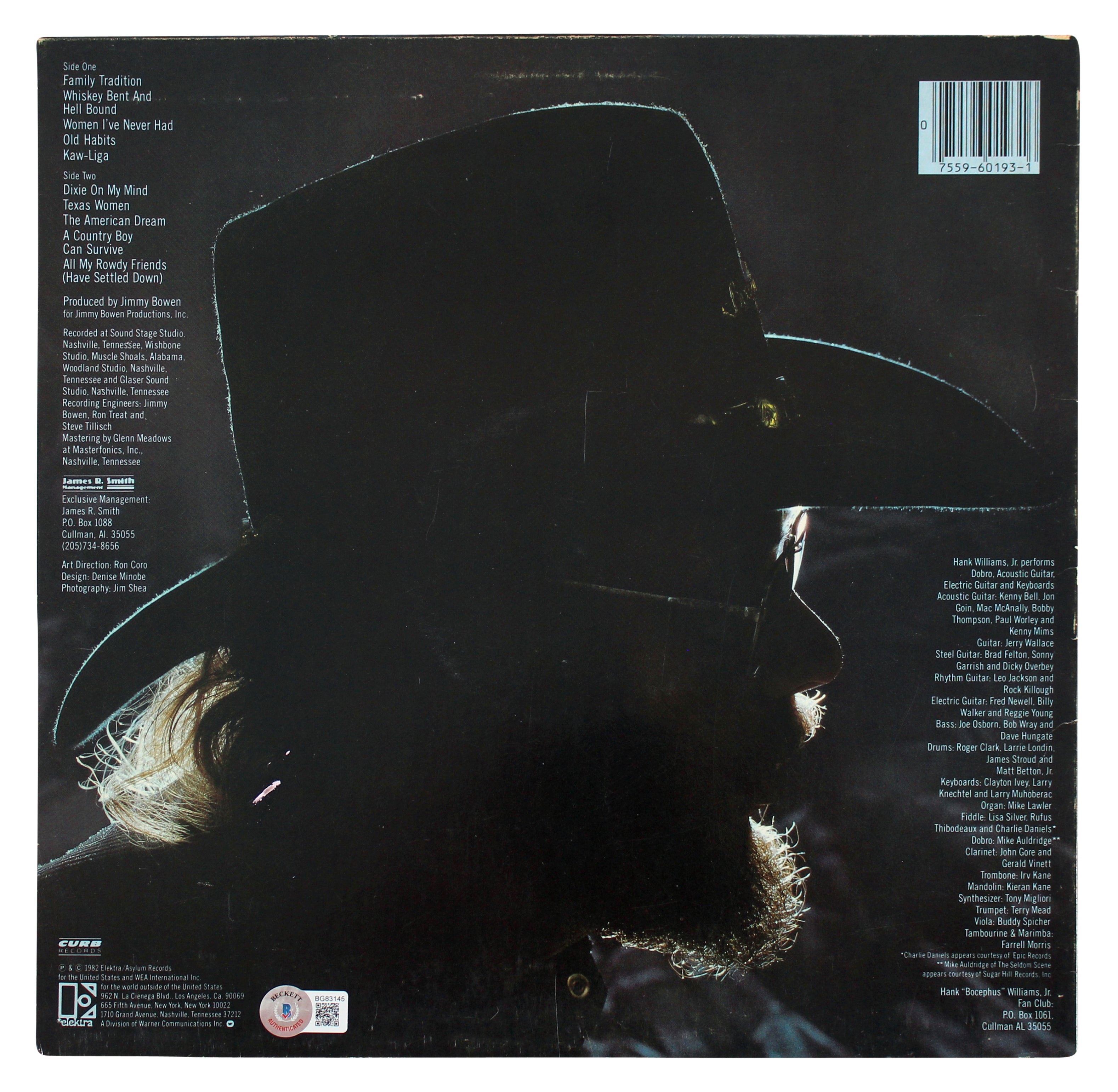 Hank Williams Jr. Authentic Signed Greatest Hits Album Cover BAS #BG83145