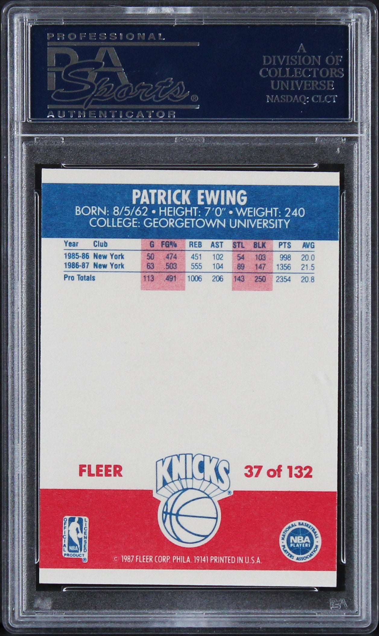 Knicks Patrick Ewing Authentic Signed 1987 Fleer #37 Card Auto 9! PSA Slabbed
