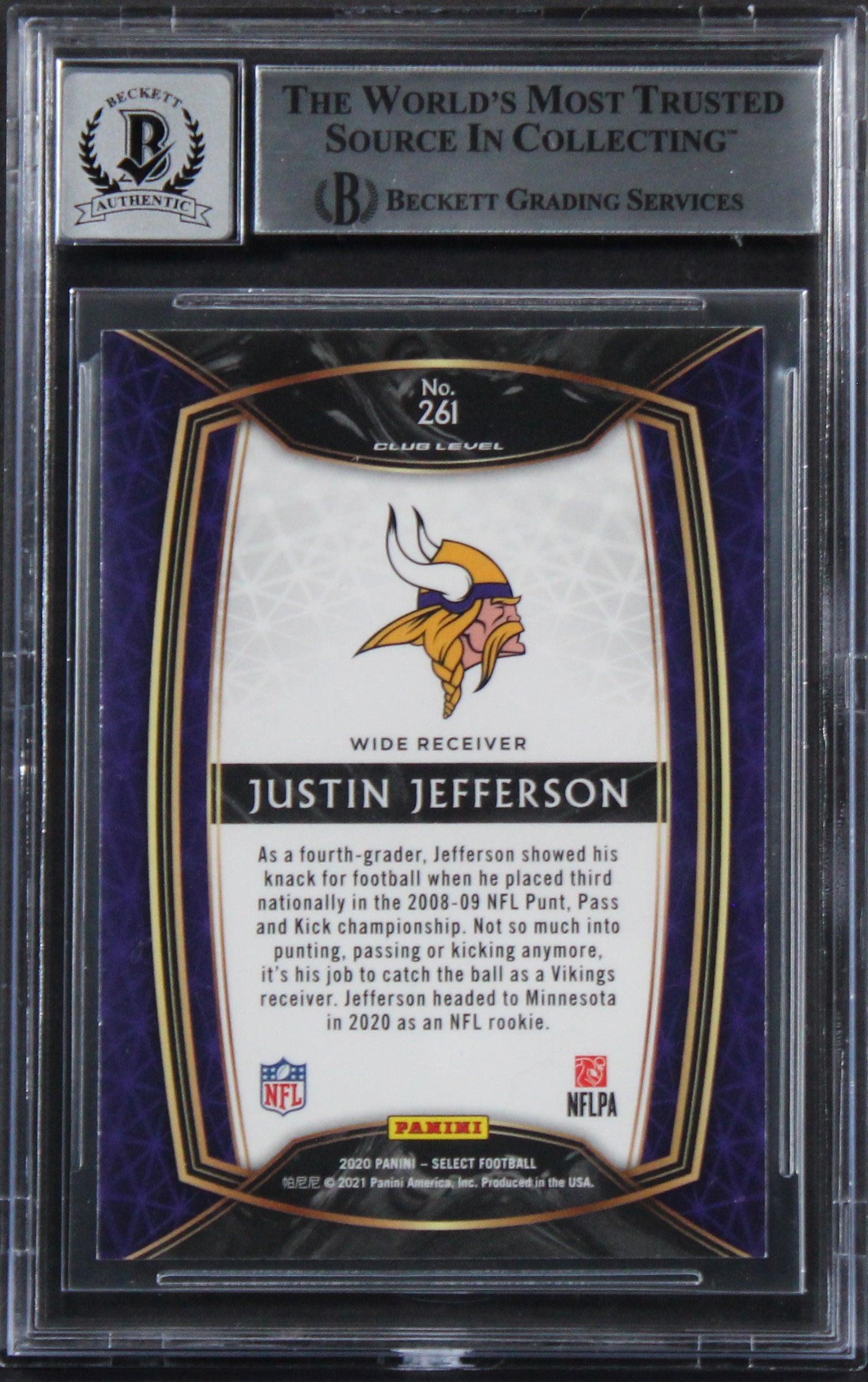 Vikings Justin Jefferson Signed 2020 Select #261 Rookie Card Auto 10! BAS Slab