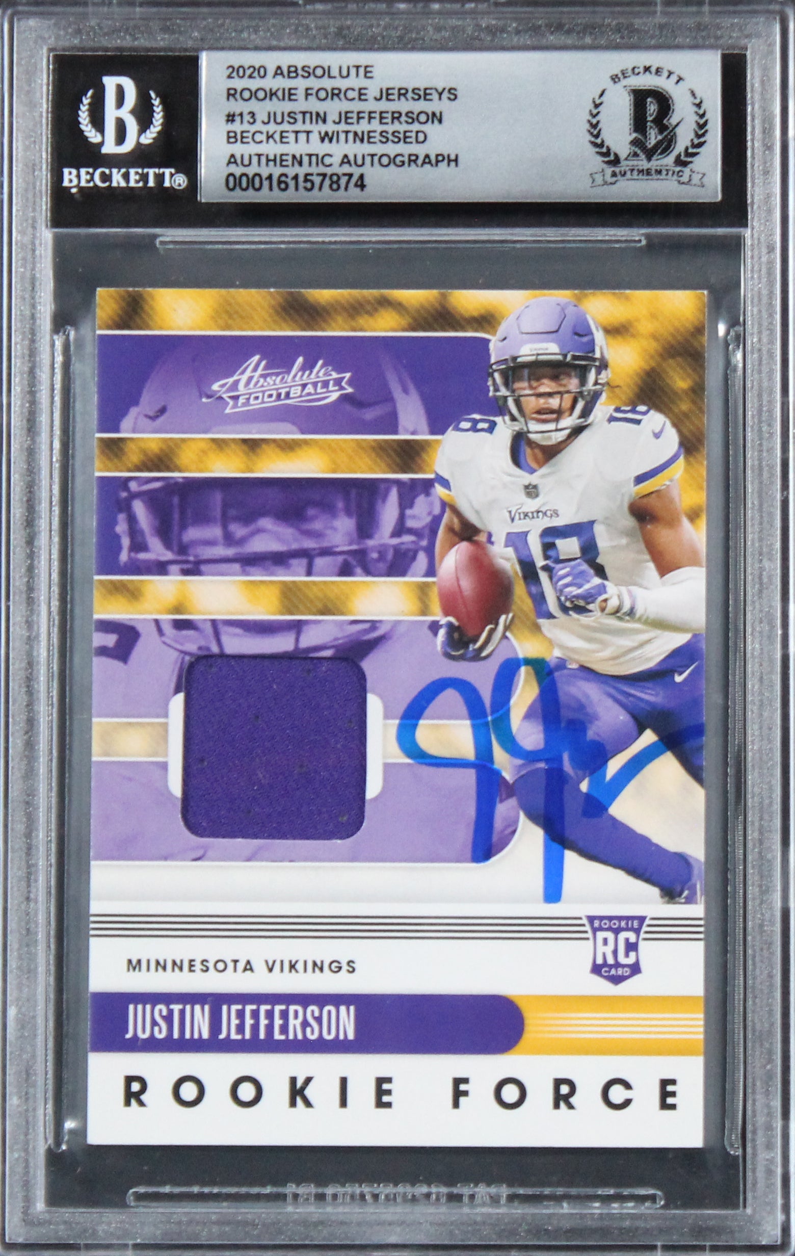 Vikings Justin Jefferson Signed 2020 Absolute #13 Rookie Card Auto 10! BAS Slab
