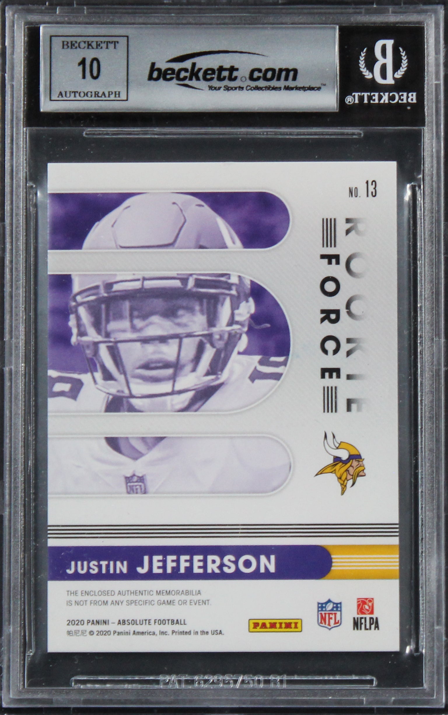Vikings Justin Jefferson Signed 2020 Absolute #13 Rookie Card Auto 10! BAS Slab