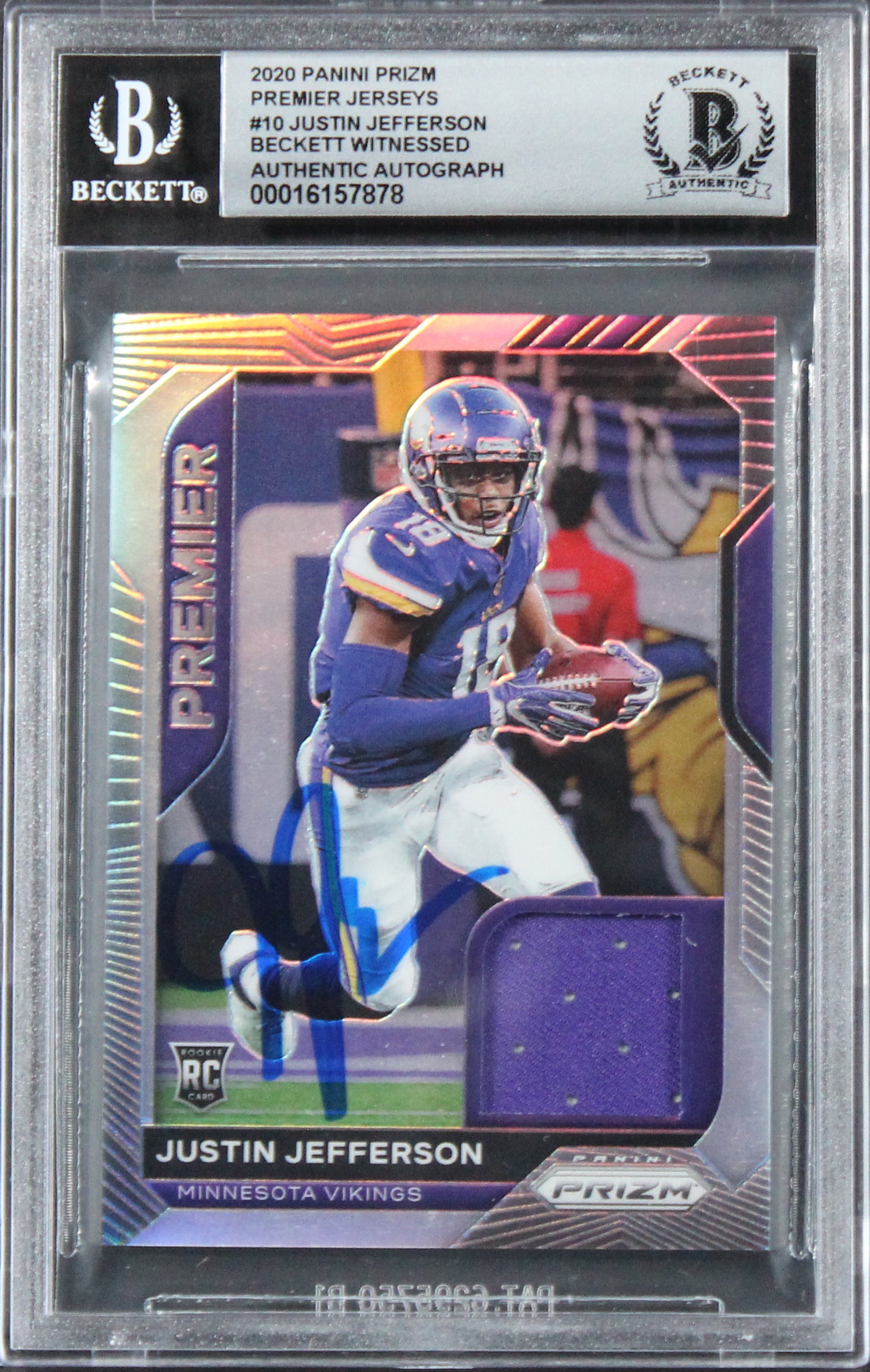 Vikings Justin Jefferson Signed 2020 Panini Prizm #10 RC Auto 10! BAS Slabbed