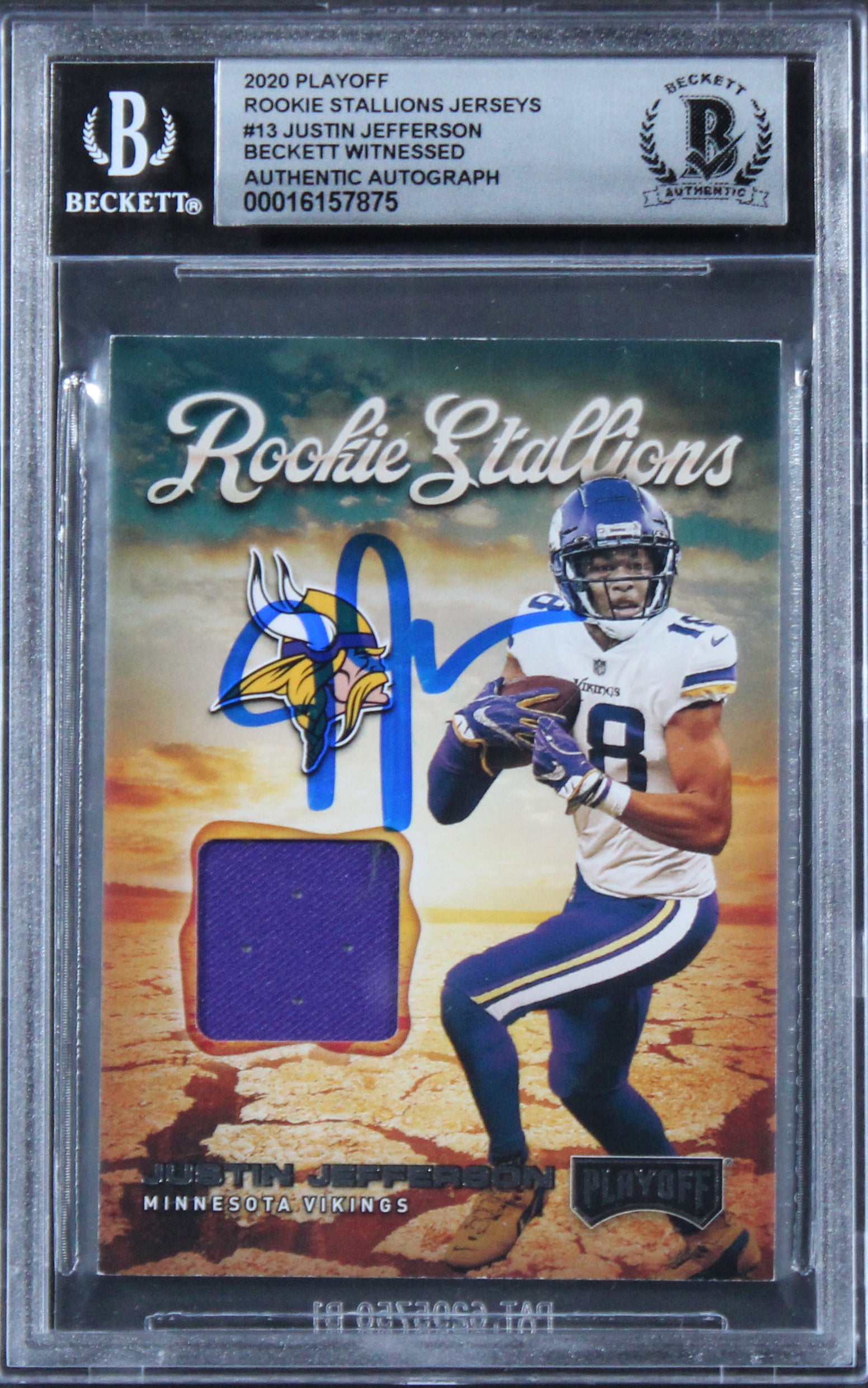 Vikings Justin Jefferson Signed 2020 Playoff #13 Rookie Card Auto 10! BAS Slab